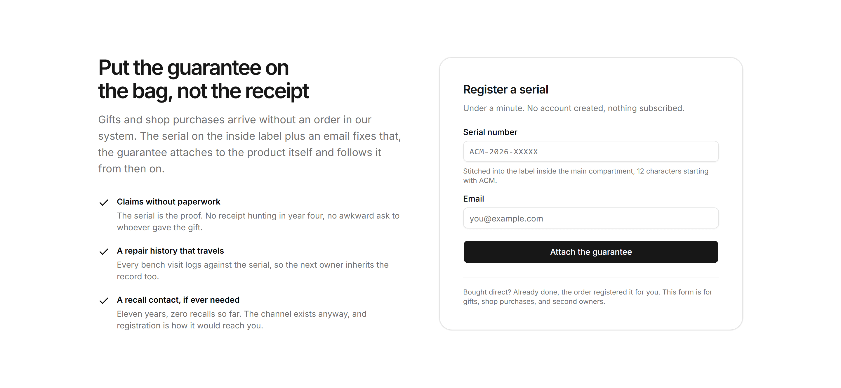 Ecommerce Post Purchase: Product Registration Card