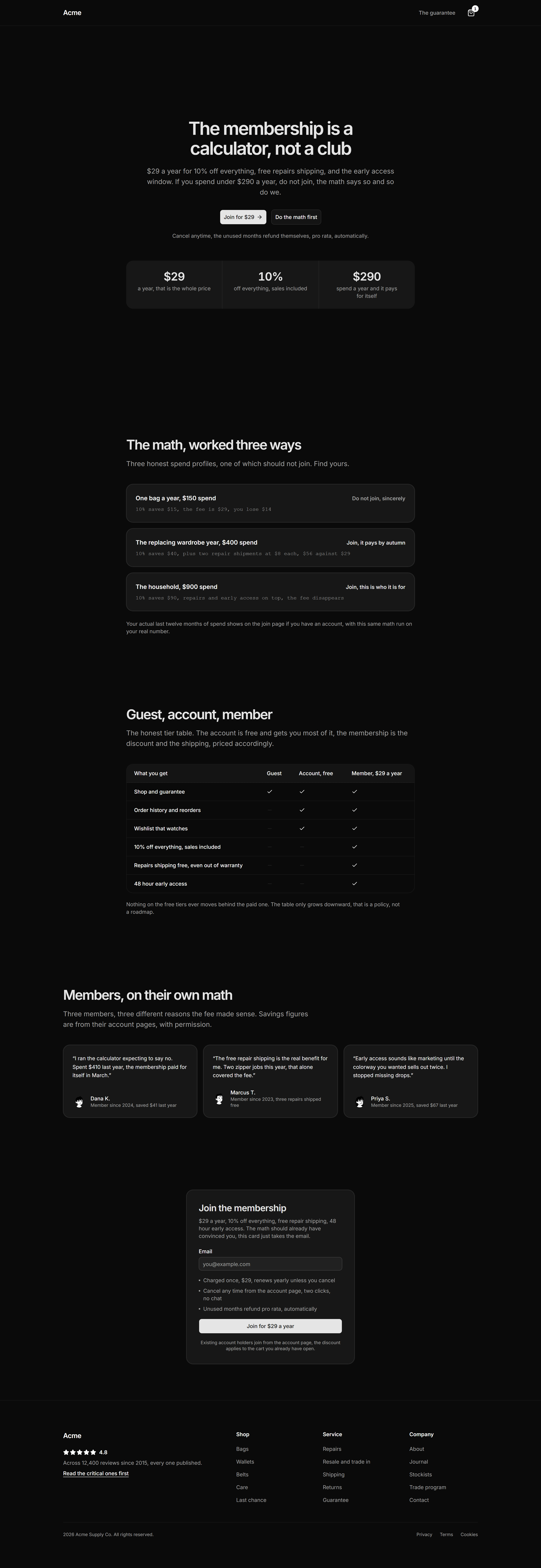 Ecommerce Prebuilt Page: Membership Page