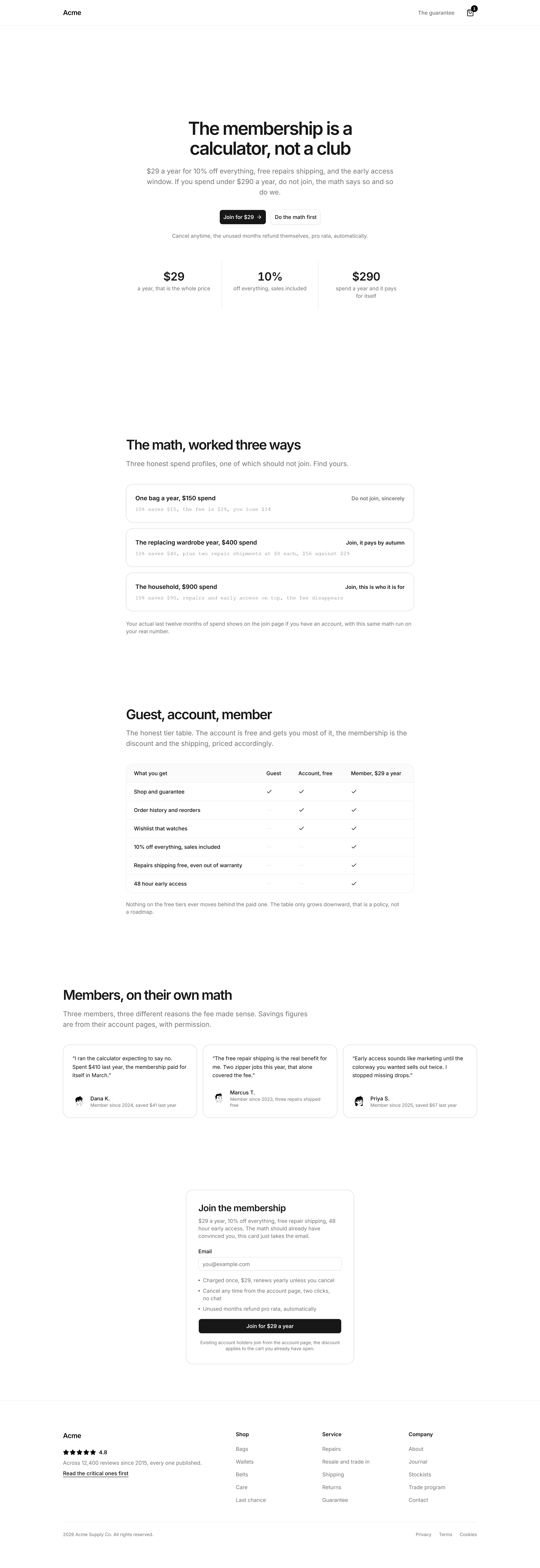 Ecommerce Prebuilt Page: Membership Page