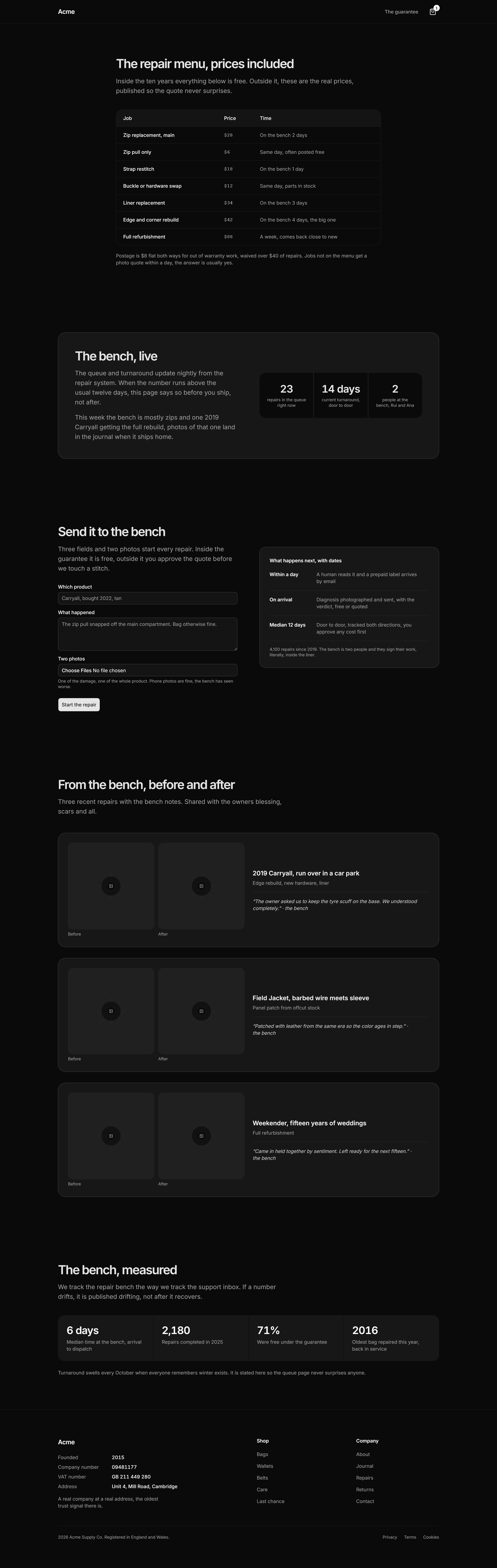 Ecommerce Prebuilt Page: Repairs Hub Page