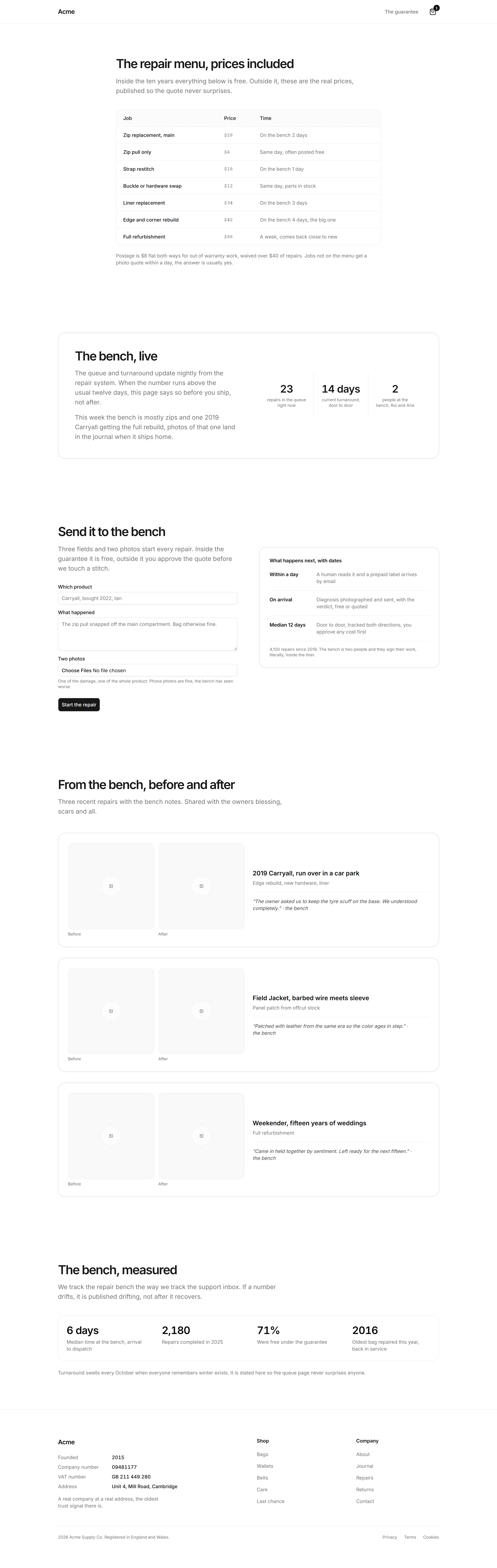Ecommerce Prebuilt Page: Repairs Hub Page