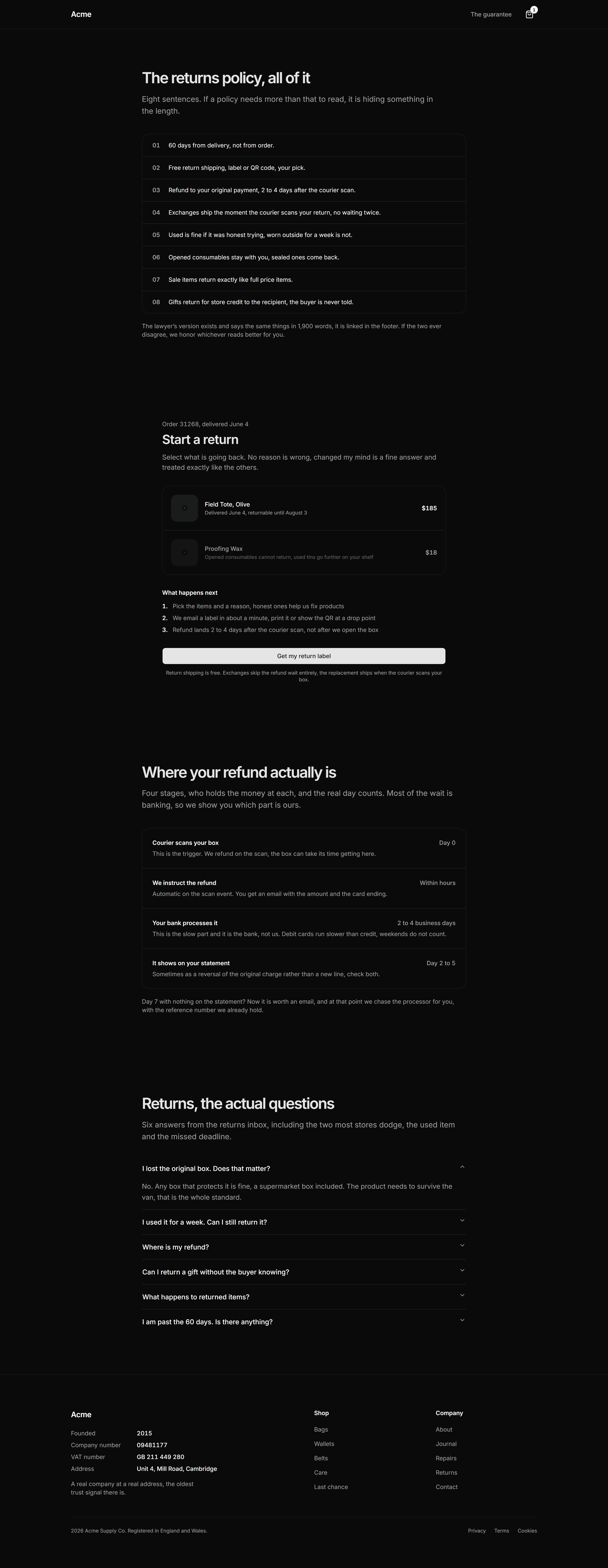 Ecommerce Prebuilt Page: Returns Center Page