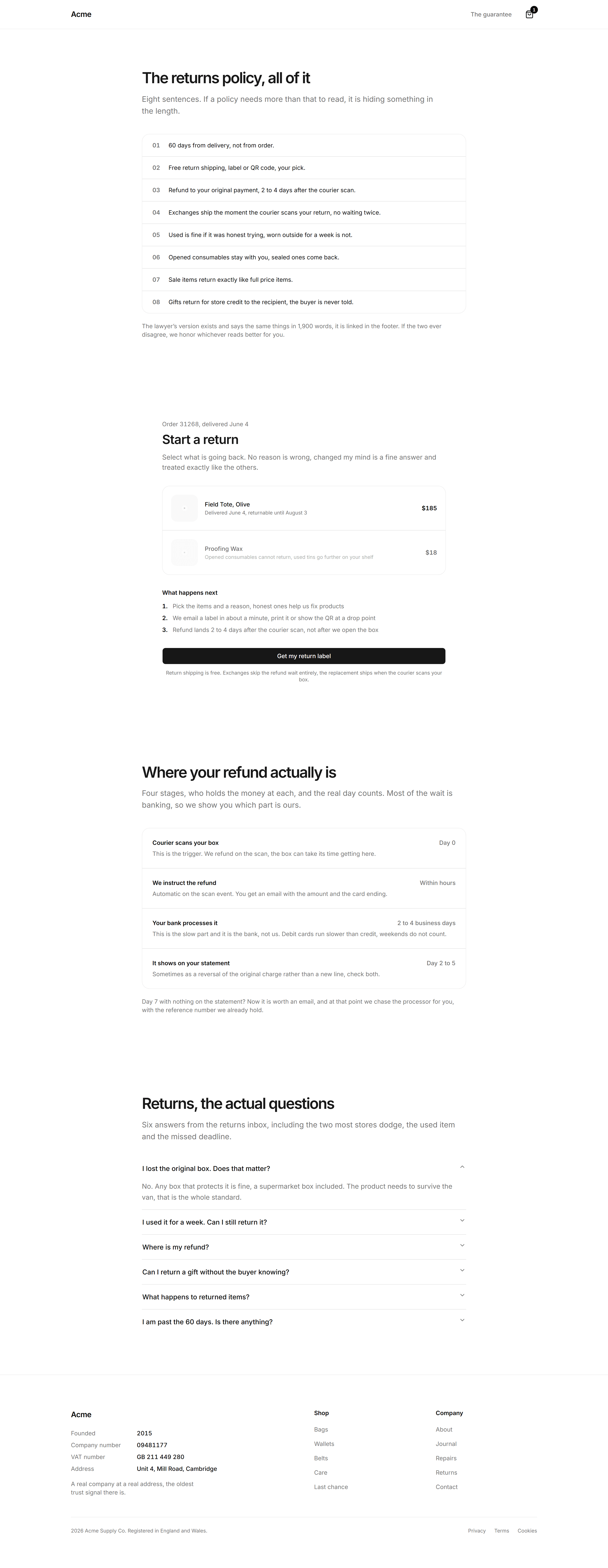 Ecommerce Prebuilt Page: Returns Center Page
