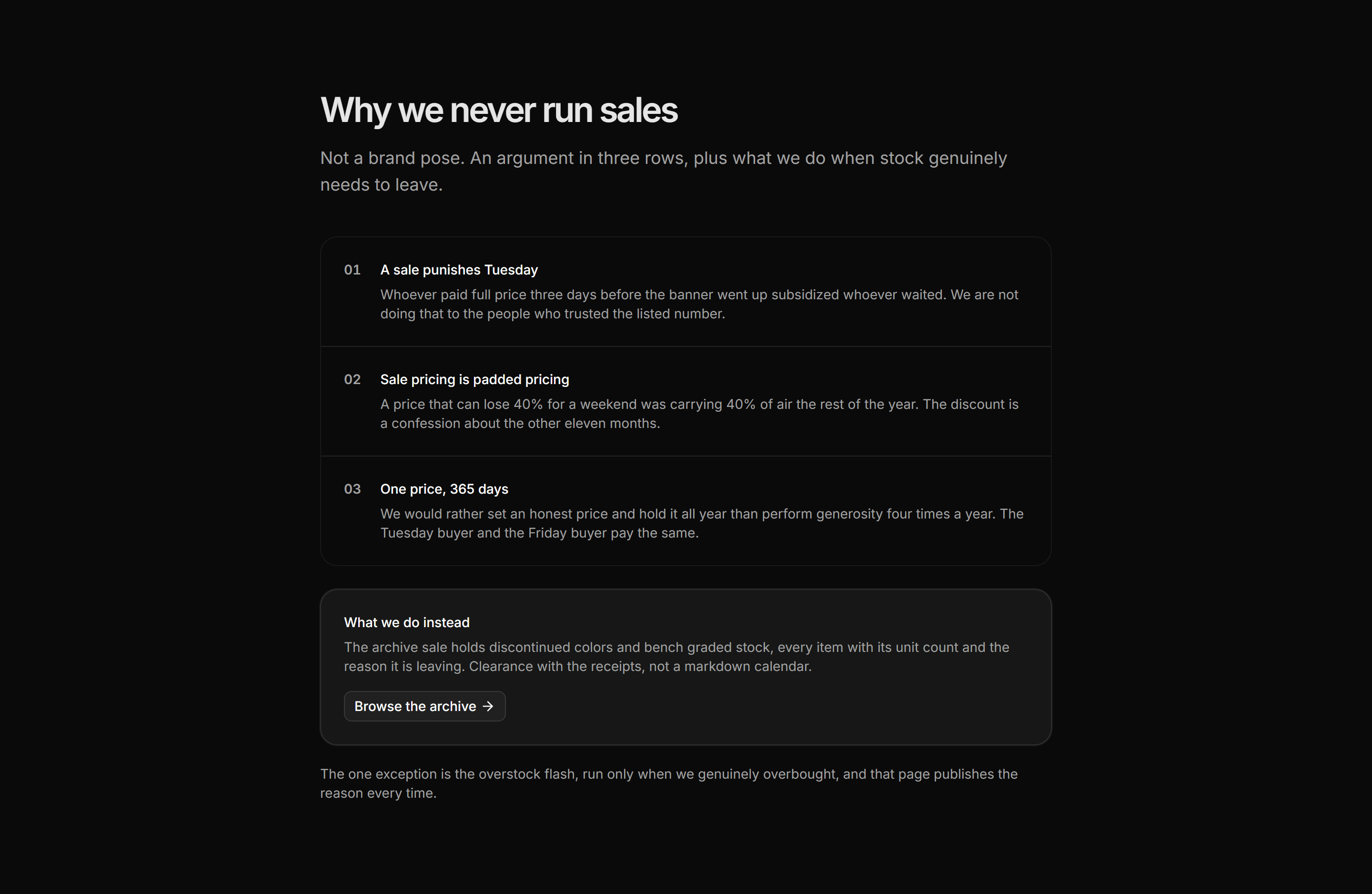 Ecommerce Pricing Transparency: No Sales Policy Card