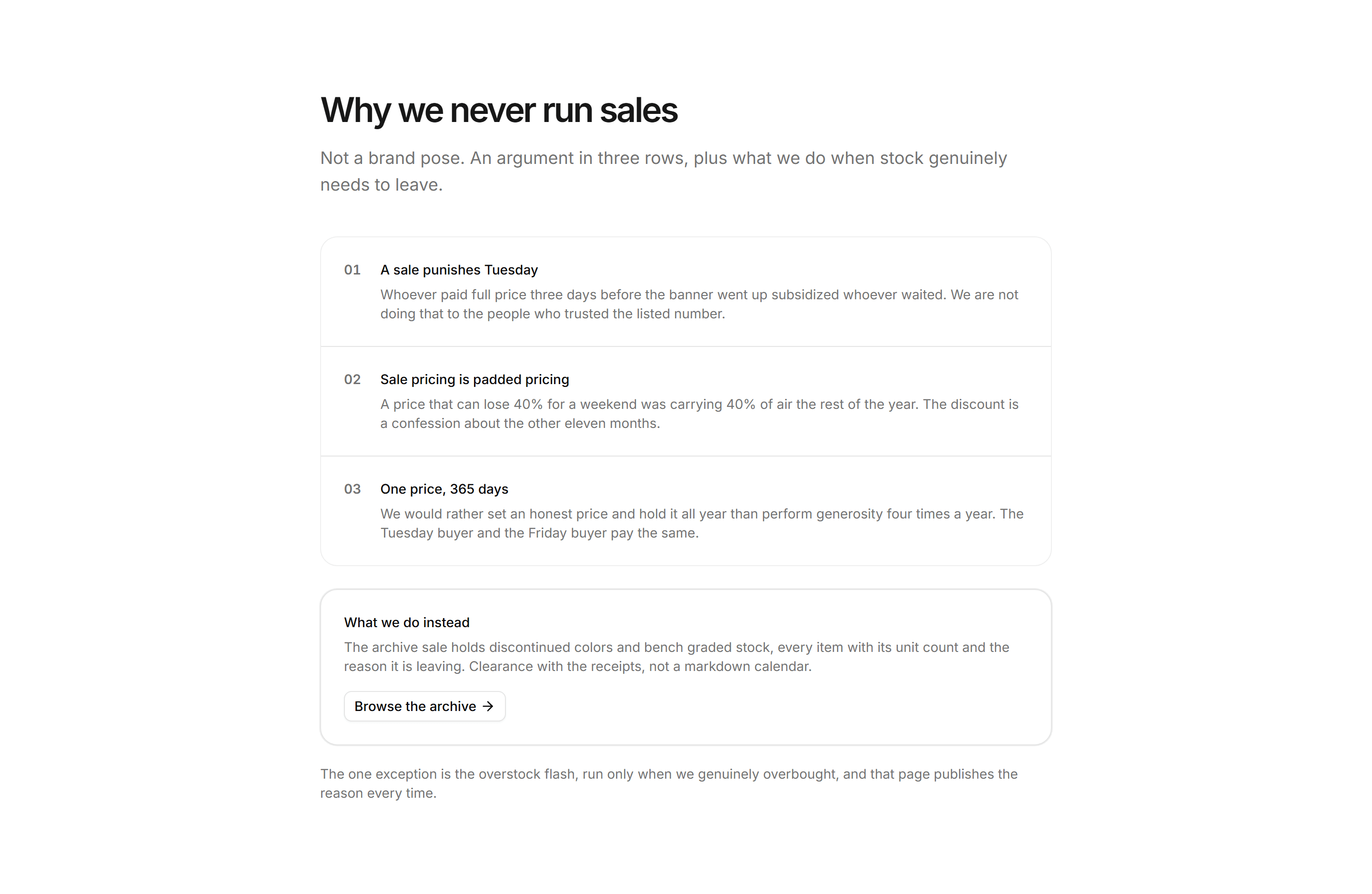 Ecommerce Pricing Transparency: No Sales Policy Card