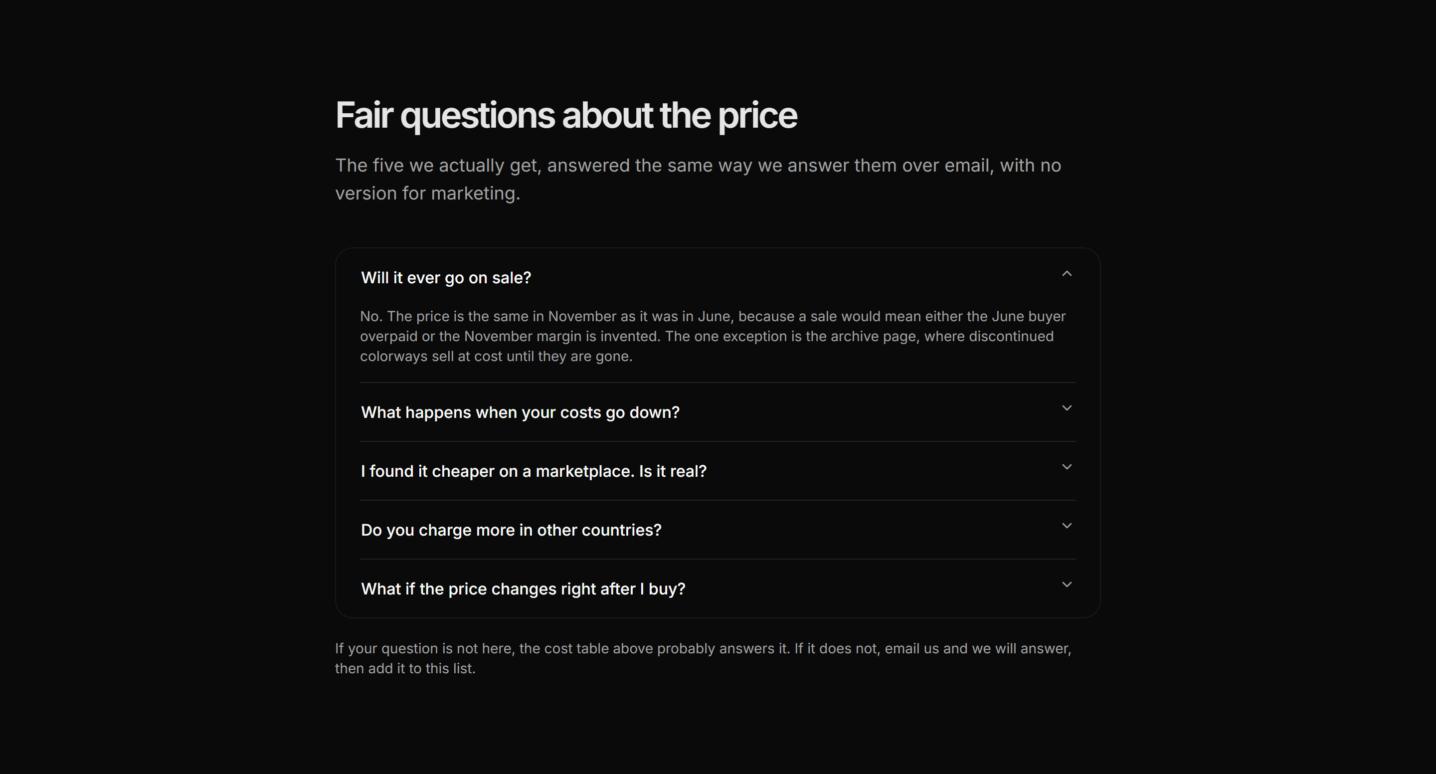Ecommerce Pricing Transparency: Price Questions Accordion