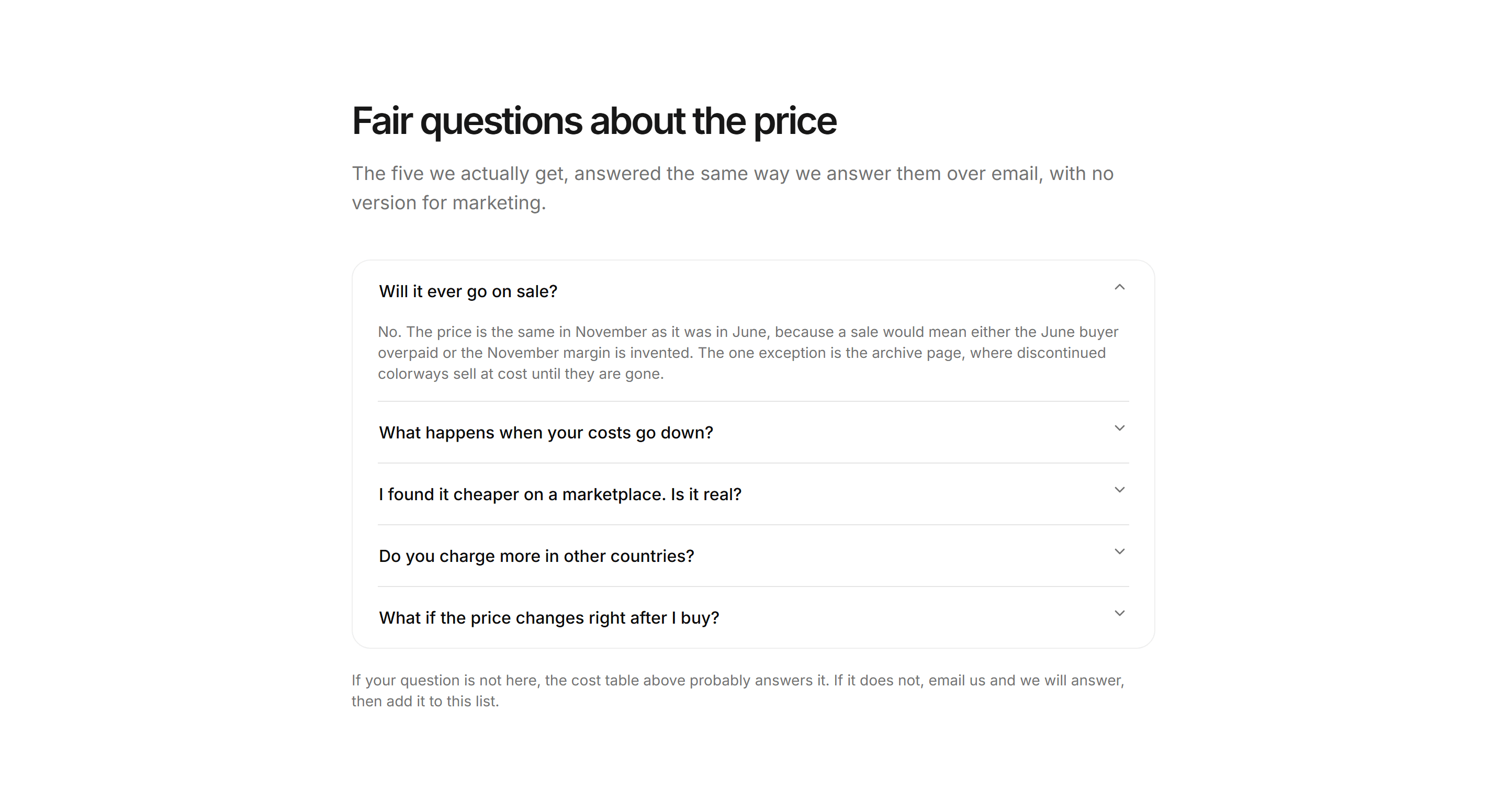 Ecommerce Pricing Transparency: Price Questions Accordion