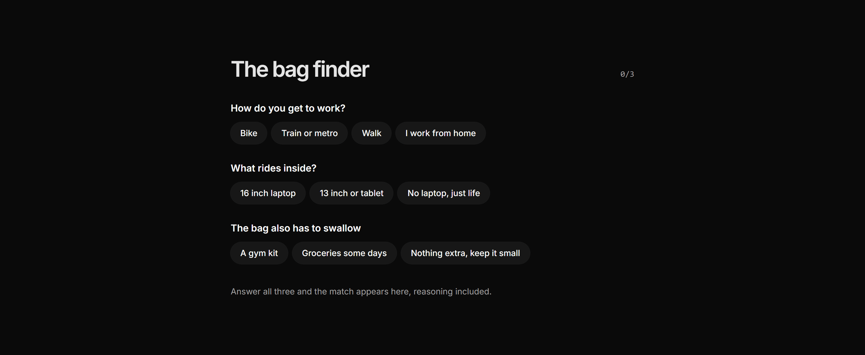 Ecommerce Product Finder: Bag Finder Quiz