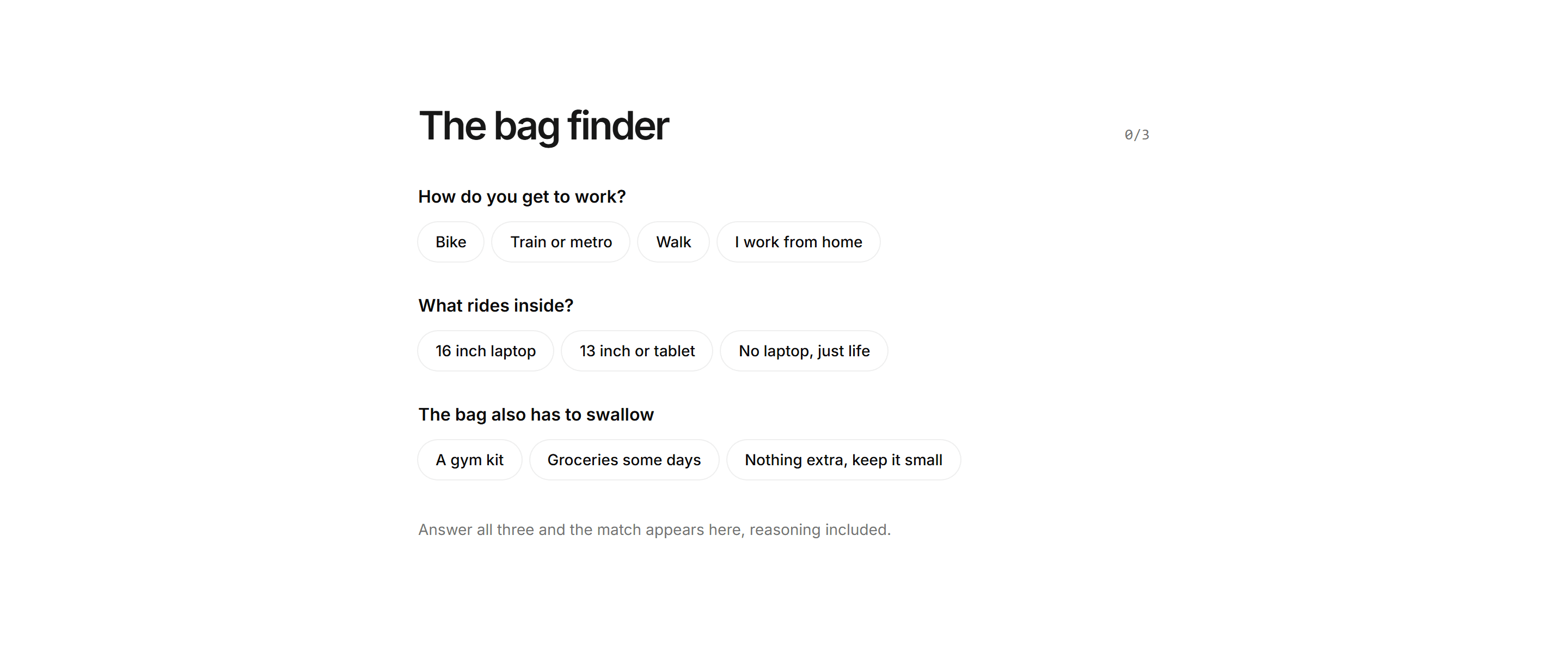 Ecommerce Product Finder: Bag Finder Quiz