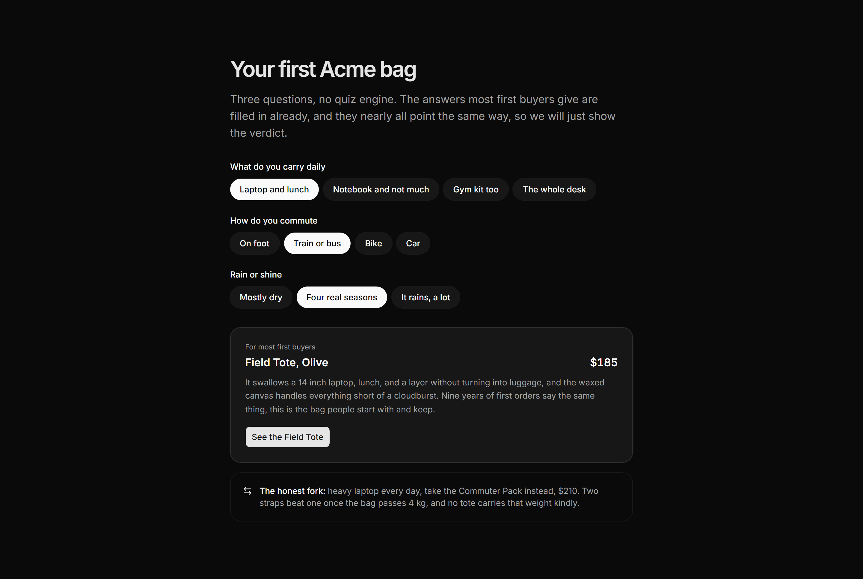 Ecommerce Product Finder: First Bag Finder