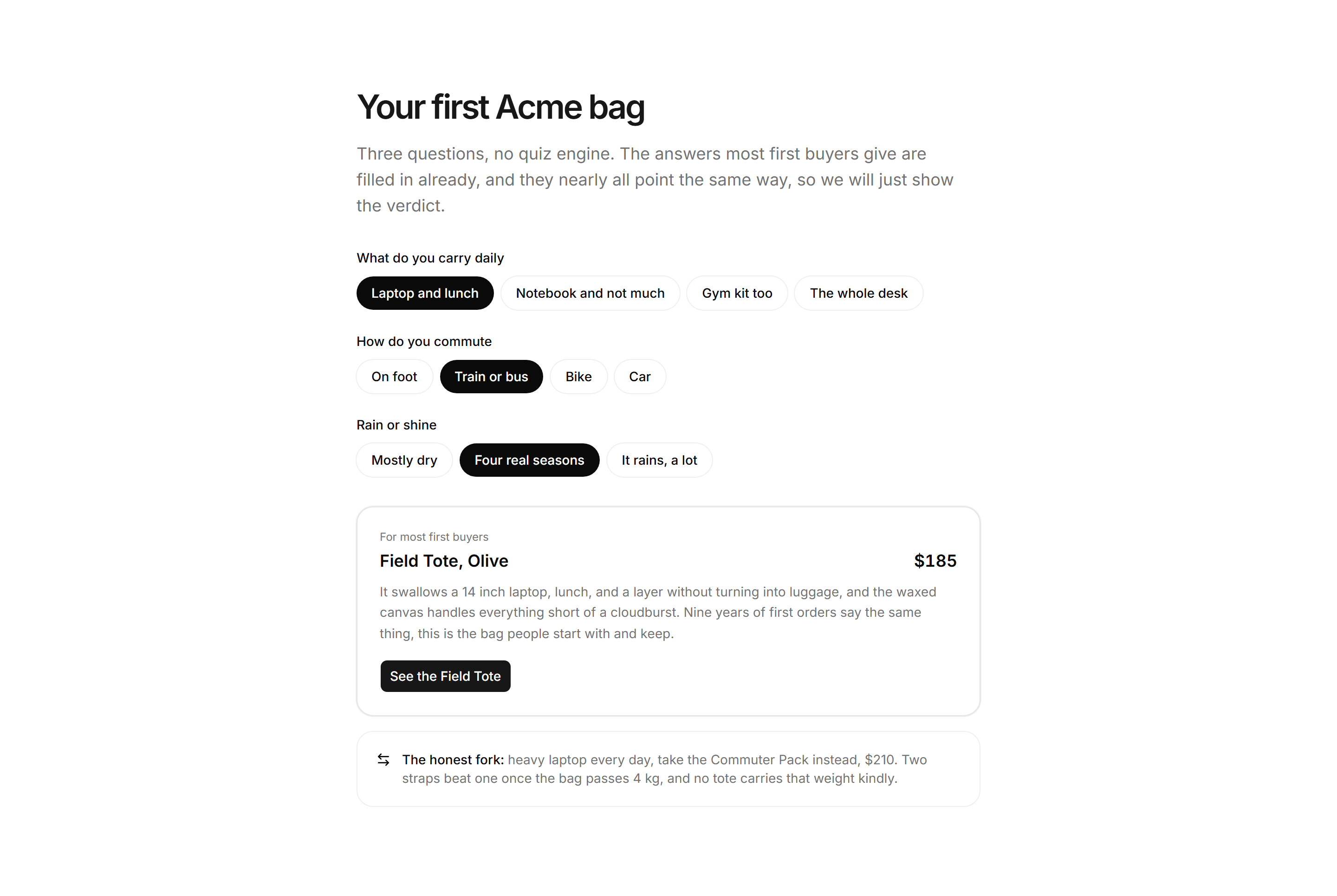 Ecommerce Product Finder: First Bag Finder