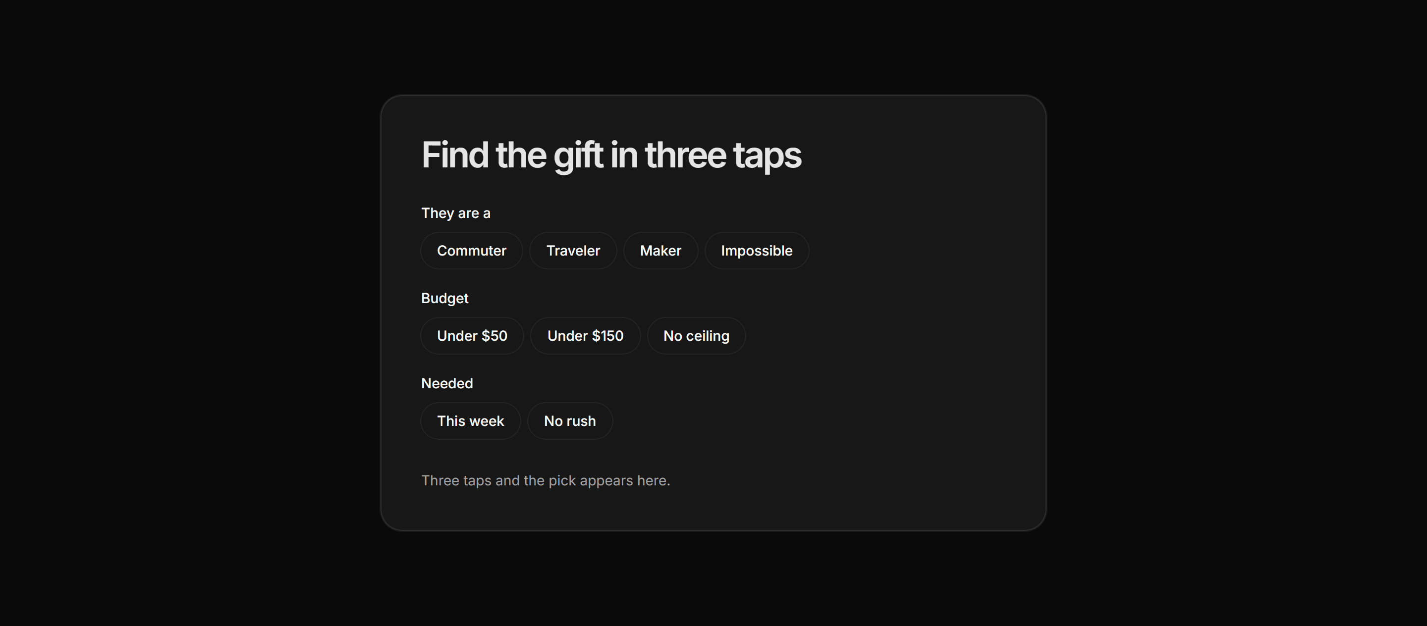 Ecommerce Product Finder: Gift Finder Card