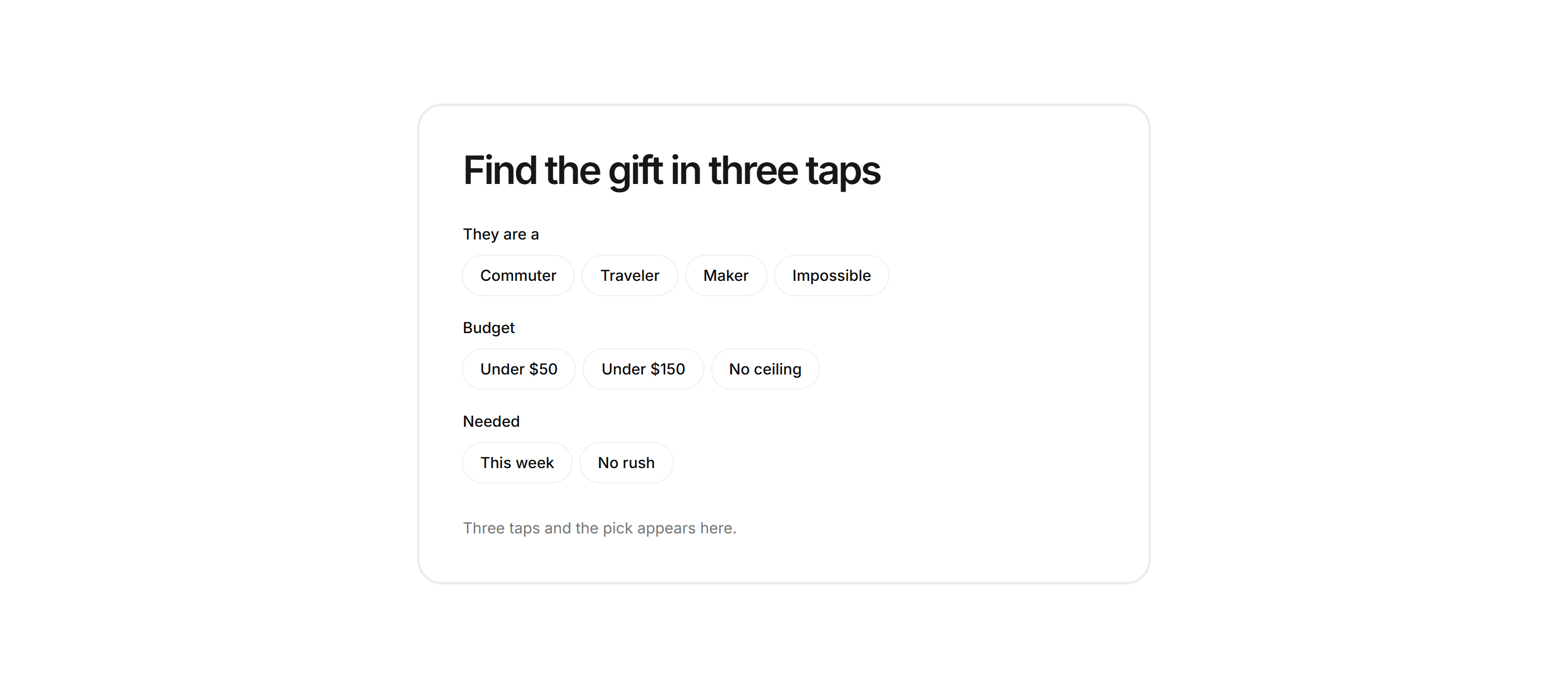 Ecommerce Product Finder: Gift Finder Card