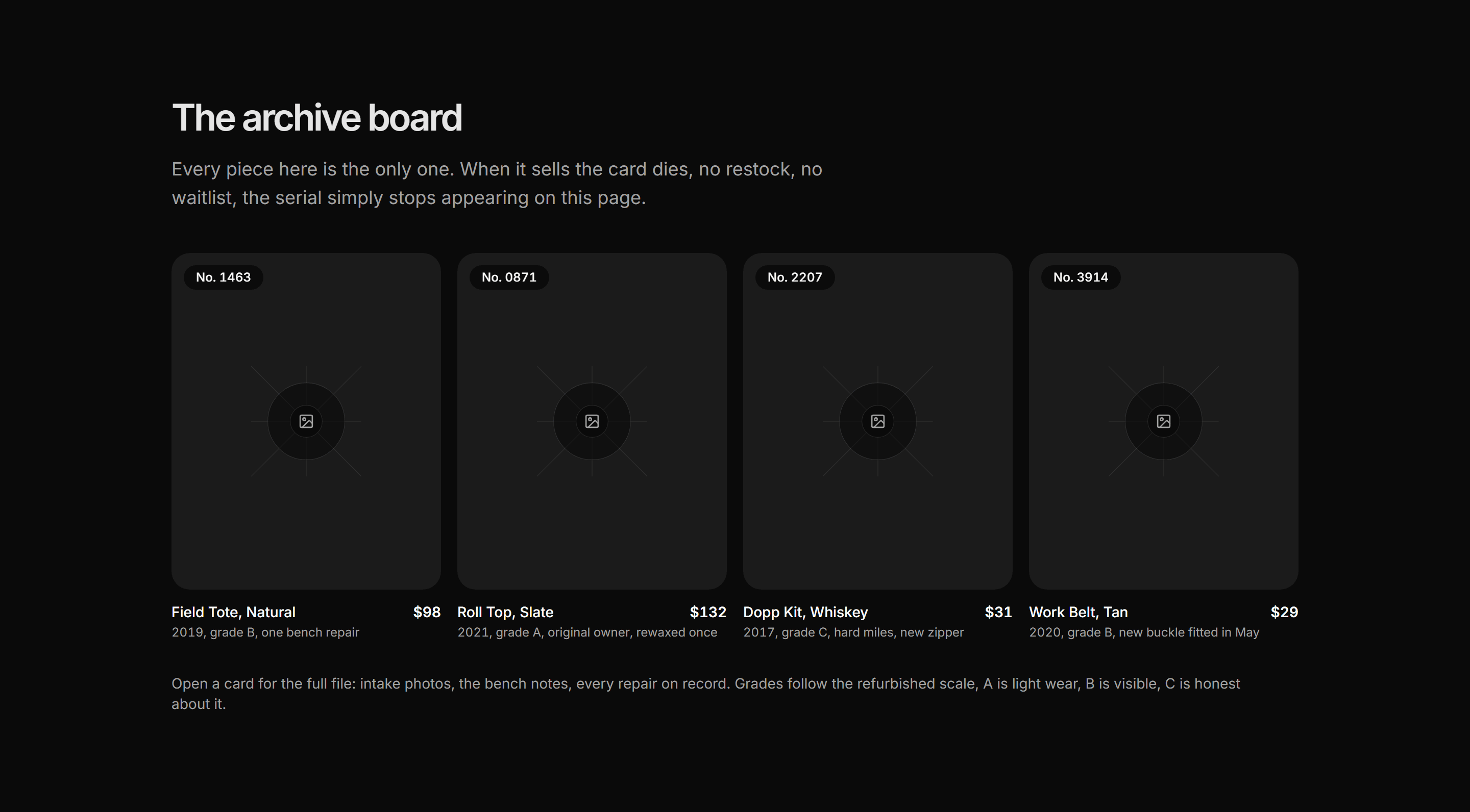 Ecommerce Product Grid: Archive Pieces Grid