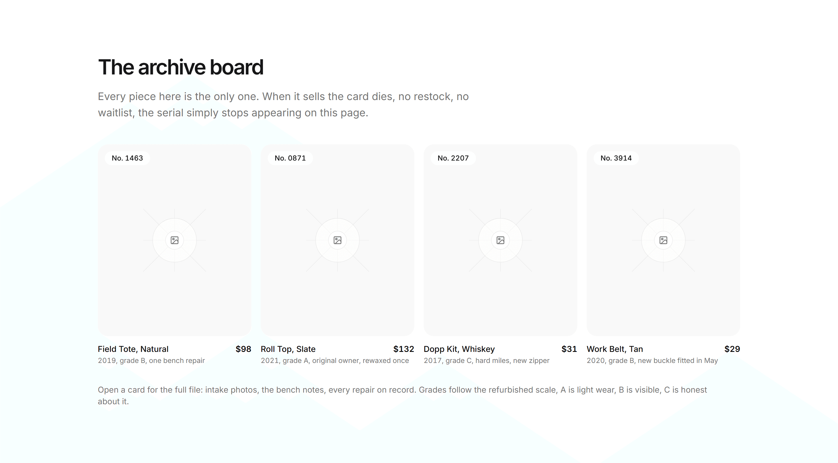Ecommerce Product Grid: Archive Pieces Grid