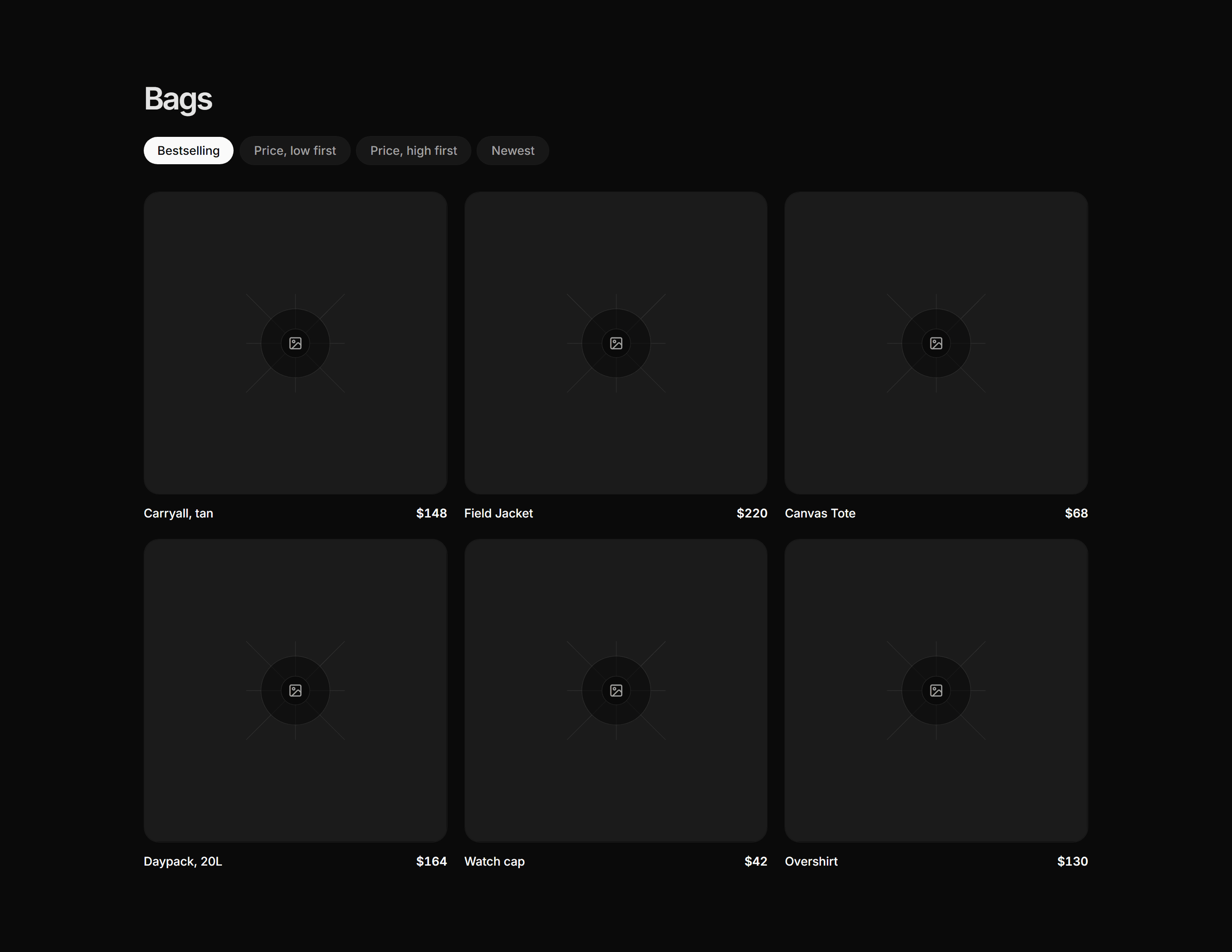 Ecommerce Product Grid: Grid With Sort Pills