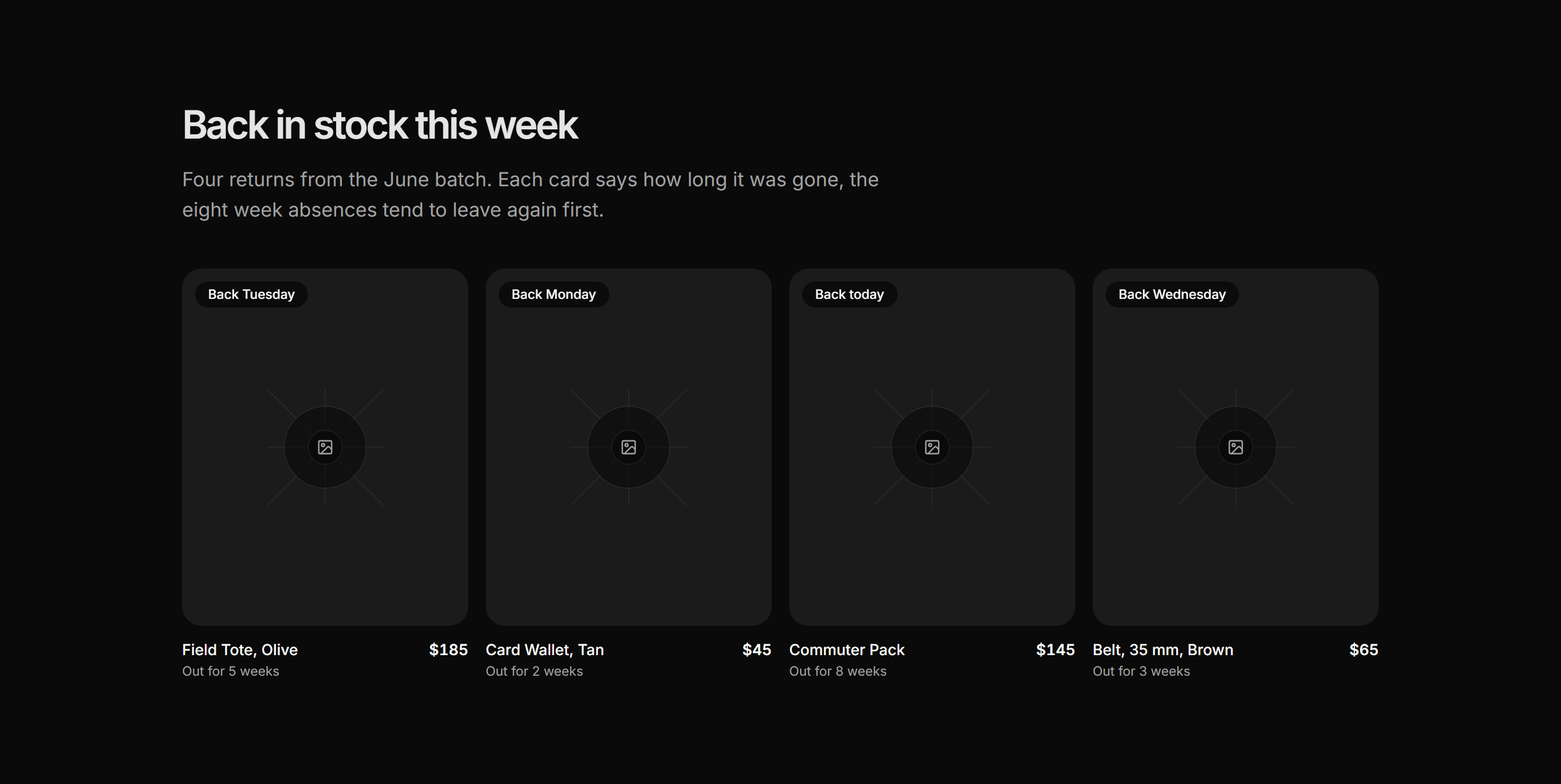 Ecommerce Product Grid: Recently Restocked Grid