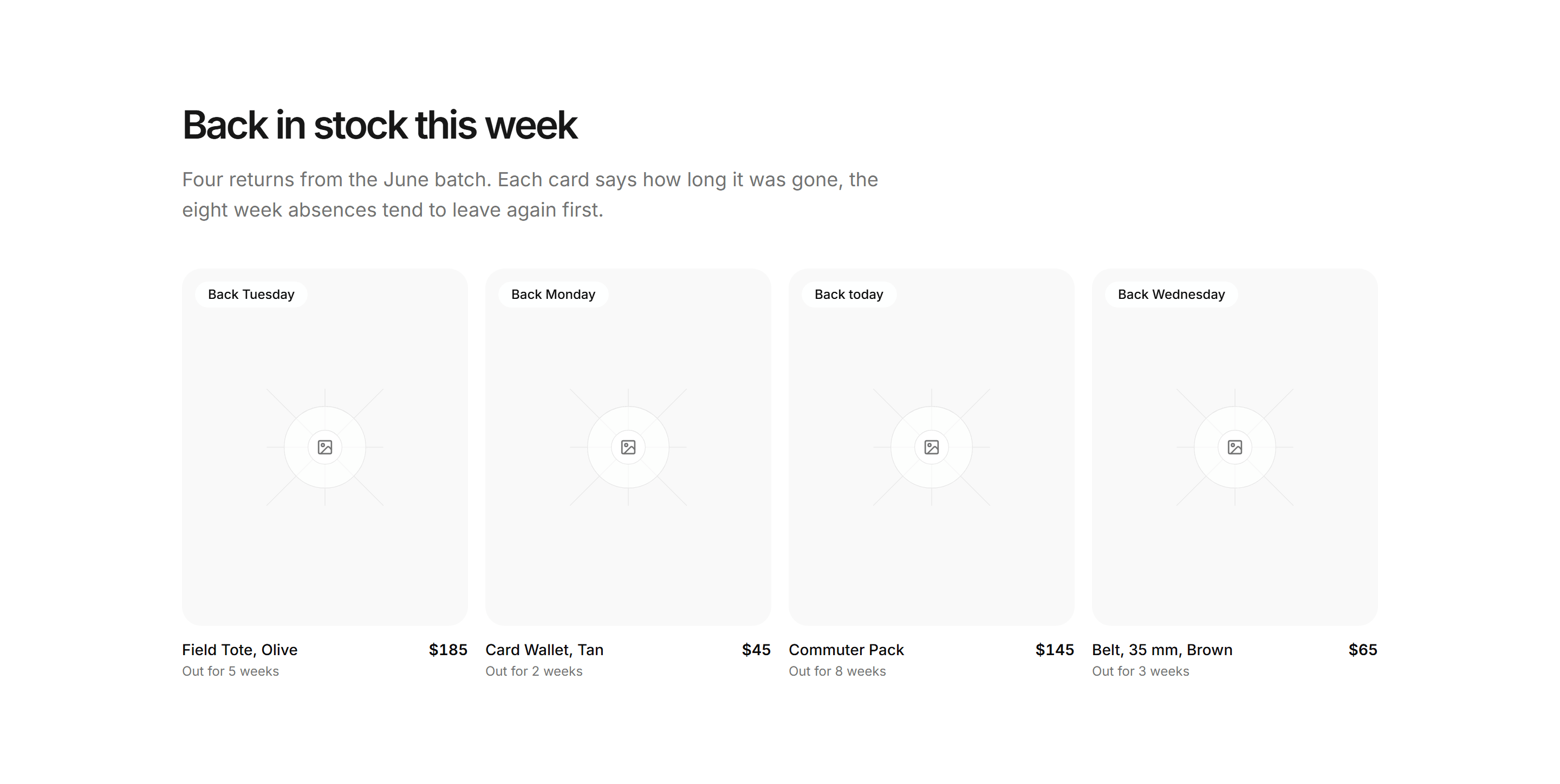 Ecommerce Product Grid: Recently Restocked Grid