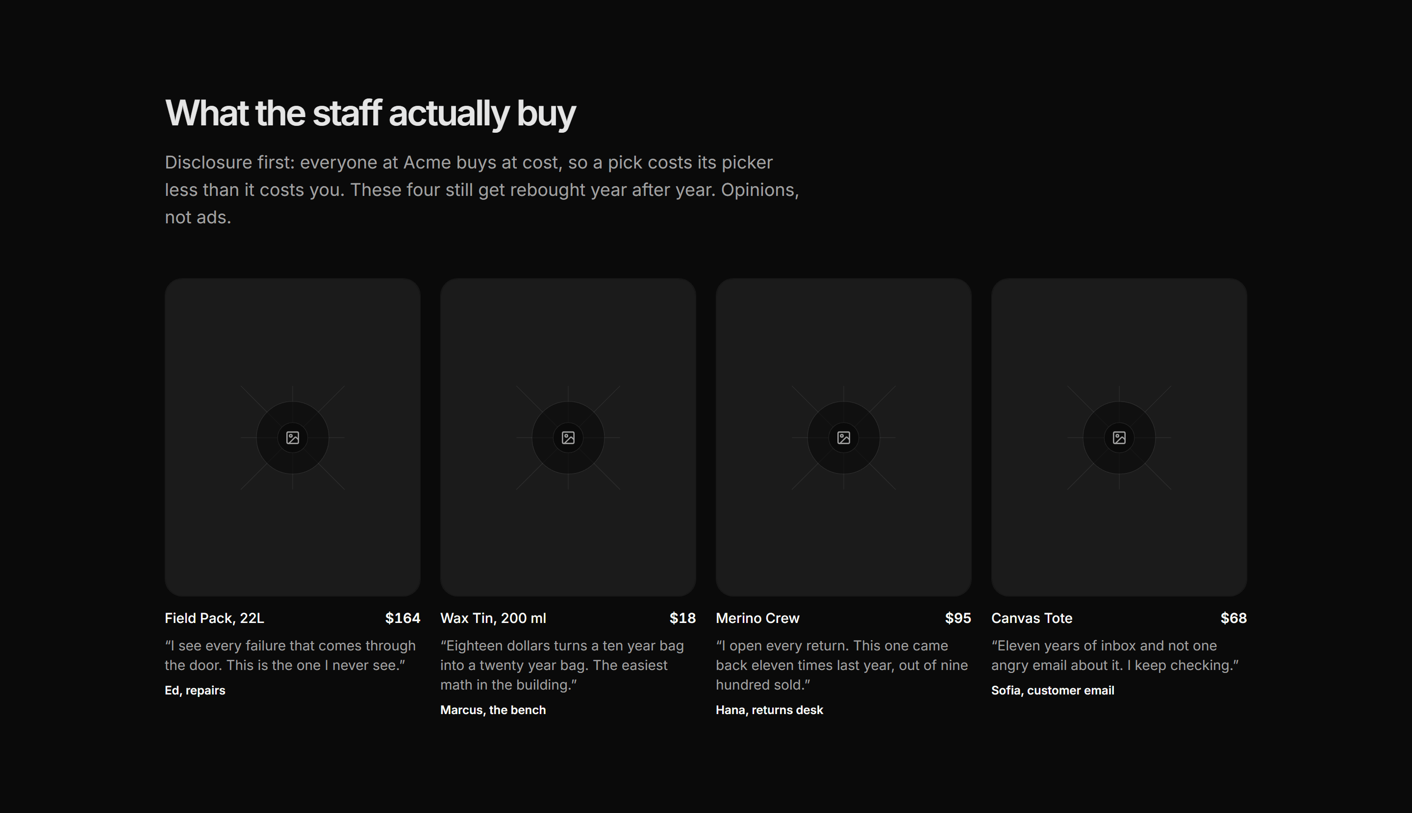 Ecommerce Product Grid: Staff Picks Grid