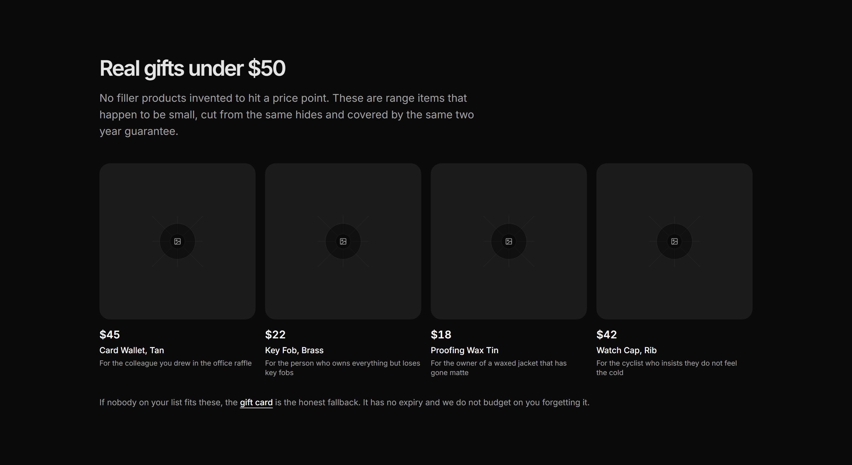 Ecommerce Product Grid: Under 50 Gifts Grid
