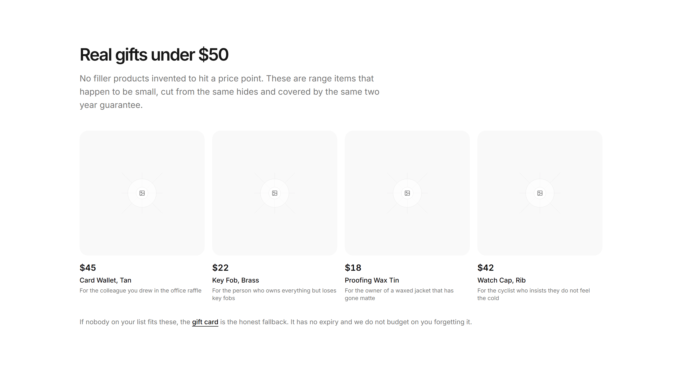 Ecommerce Product Grid: Under 50 Gifts Grid