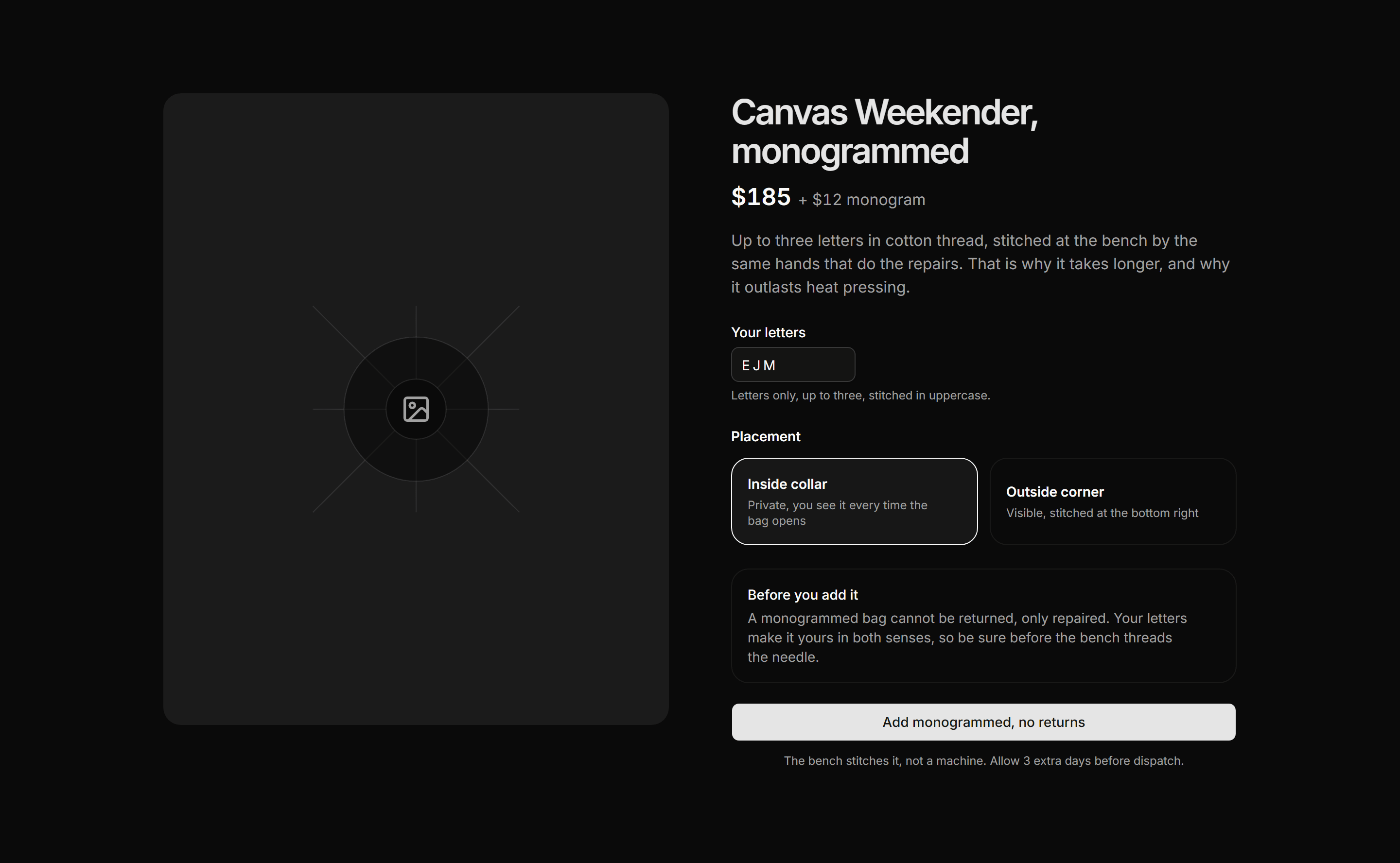 Ecommerce Product Overview: With Monogram Options