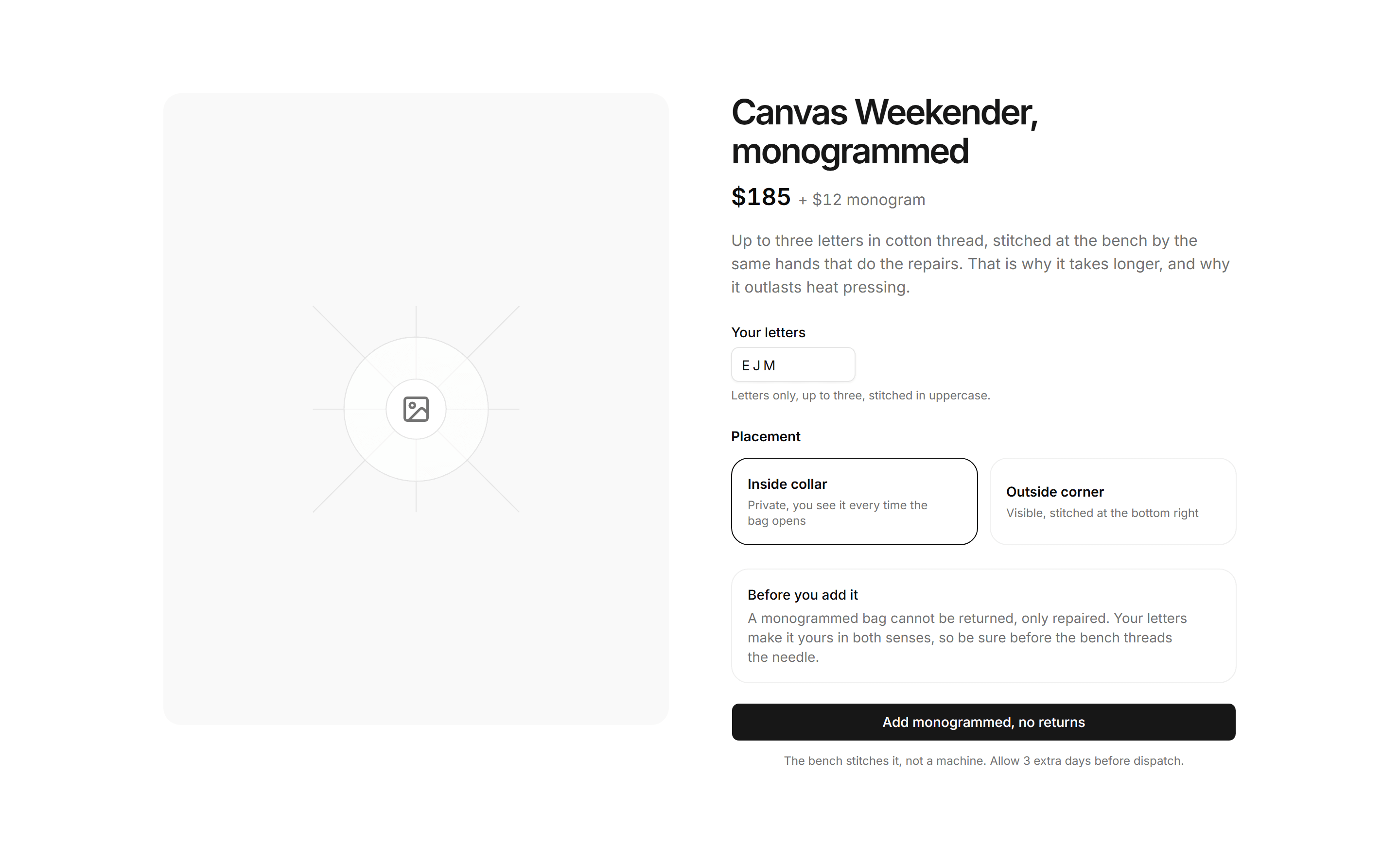 Ecommerce Product Overview: With Monogram Options