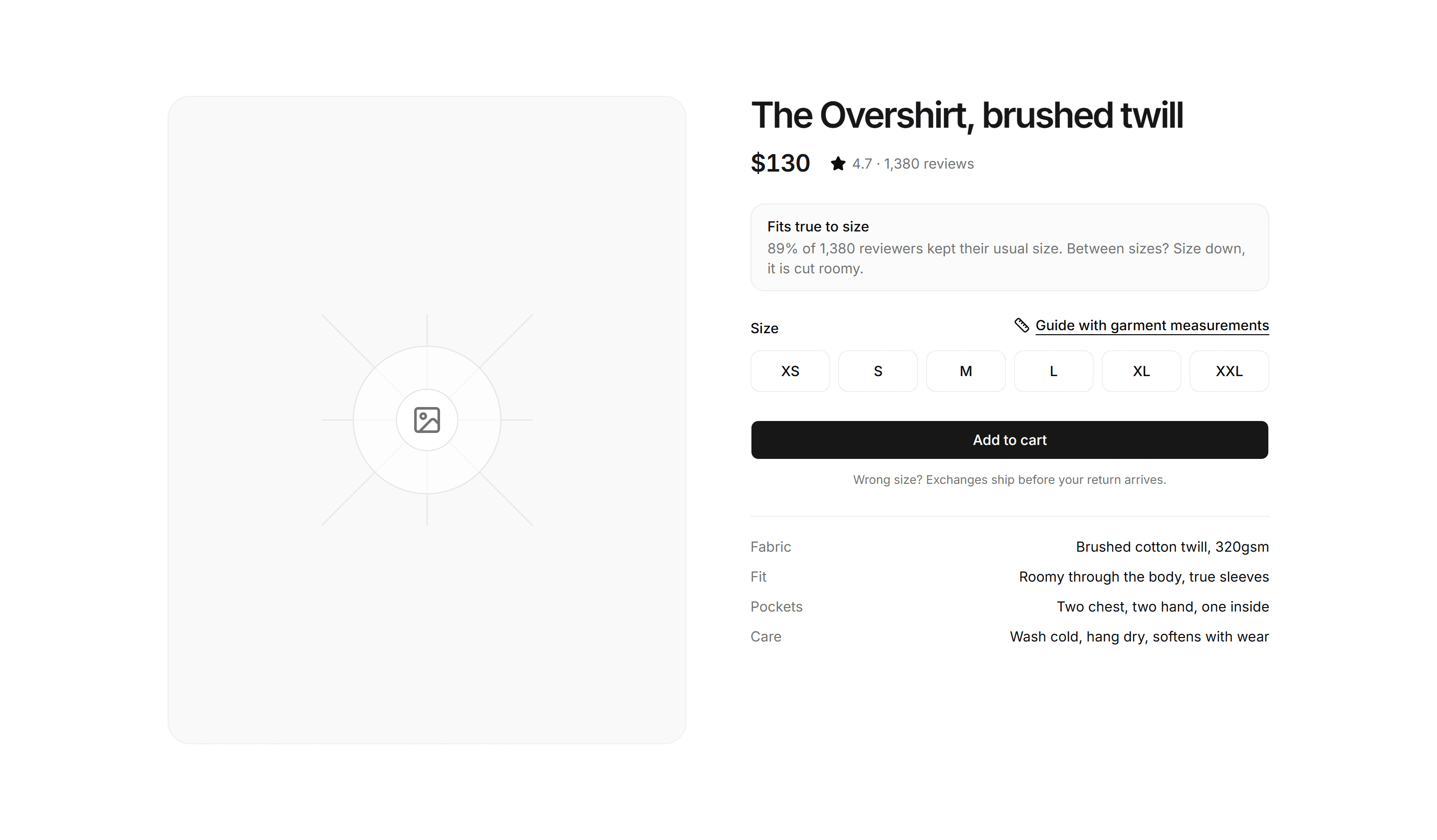 Ecommerce Product Overview: With Size Guide Link
