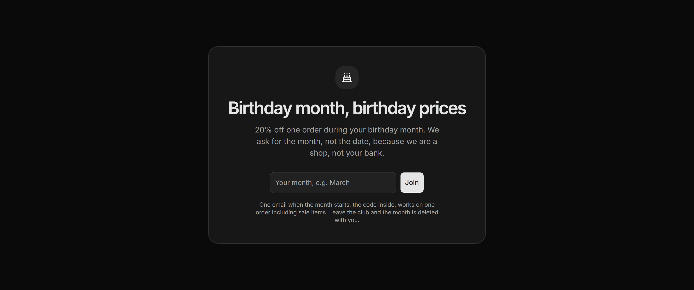 Ecommerce Promo: Birthday Club Card