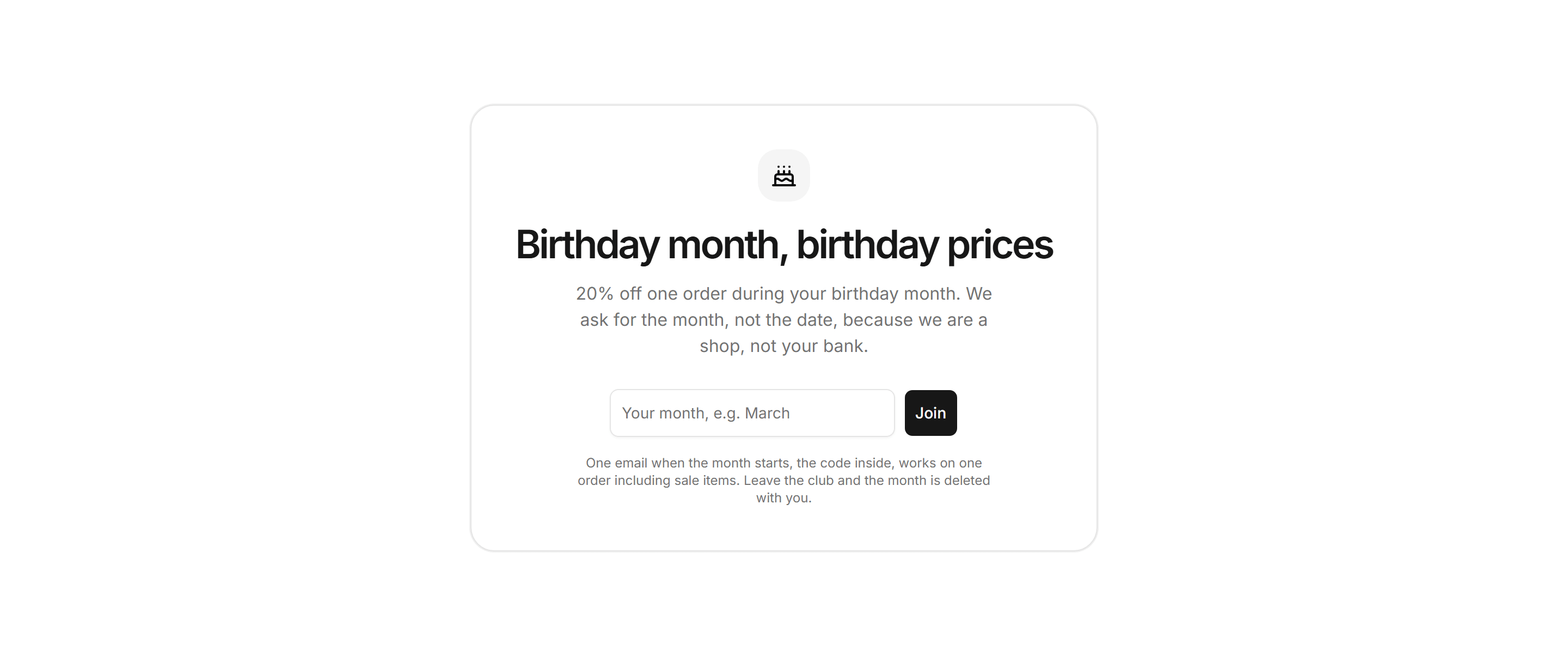 Ecommerce Promo: Birthday Club Card