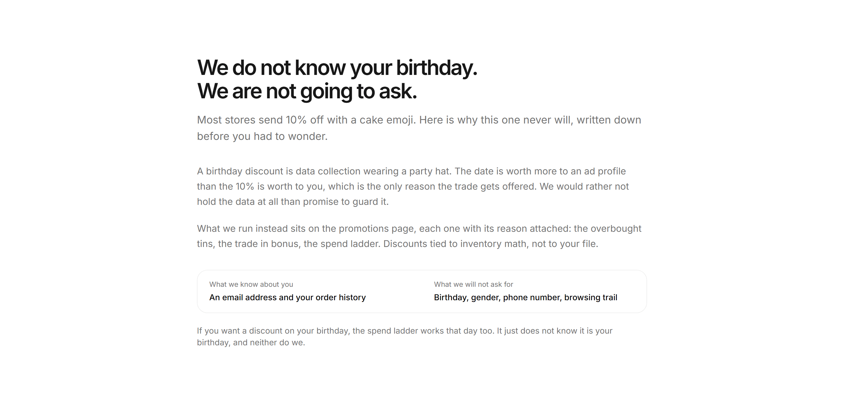 Ecommerce Promo: Why No Birthday Club