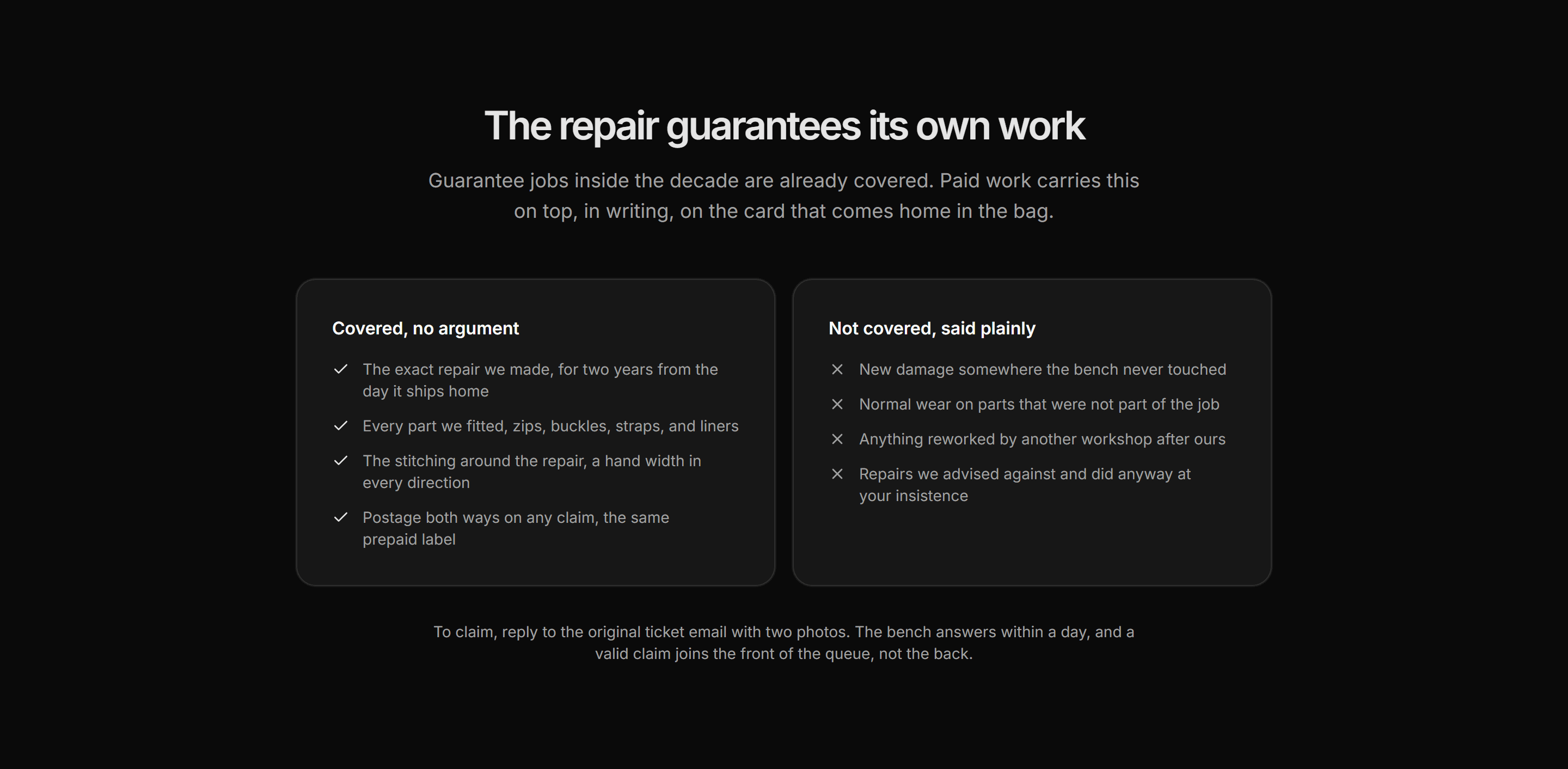 Ecommerce Repair: Repair Guarantee Terms