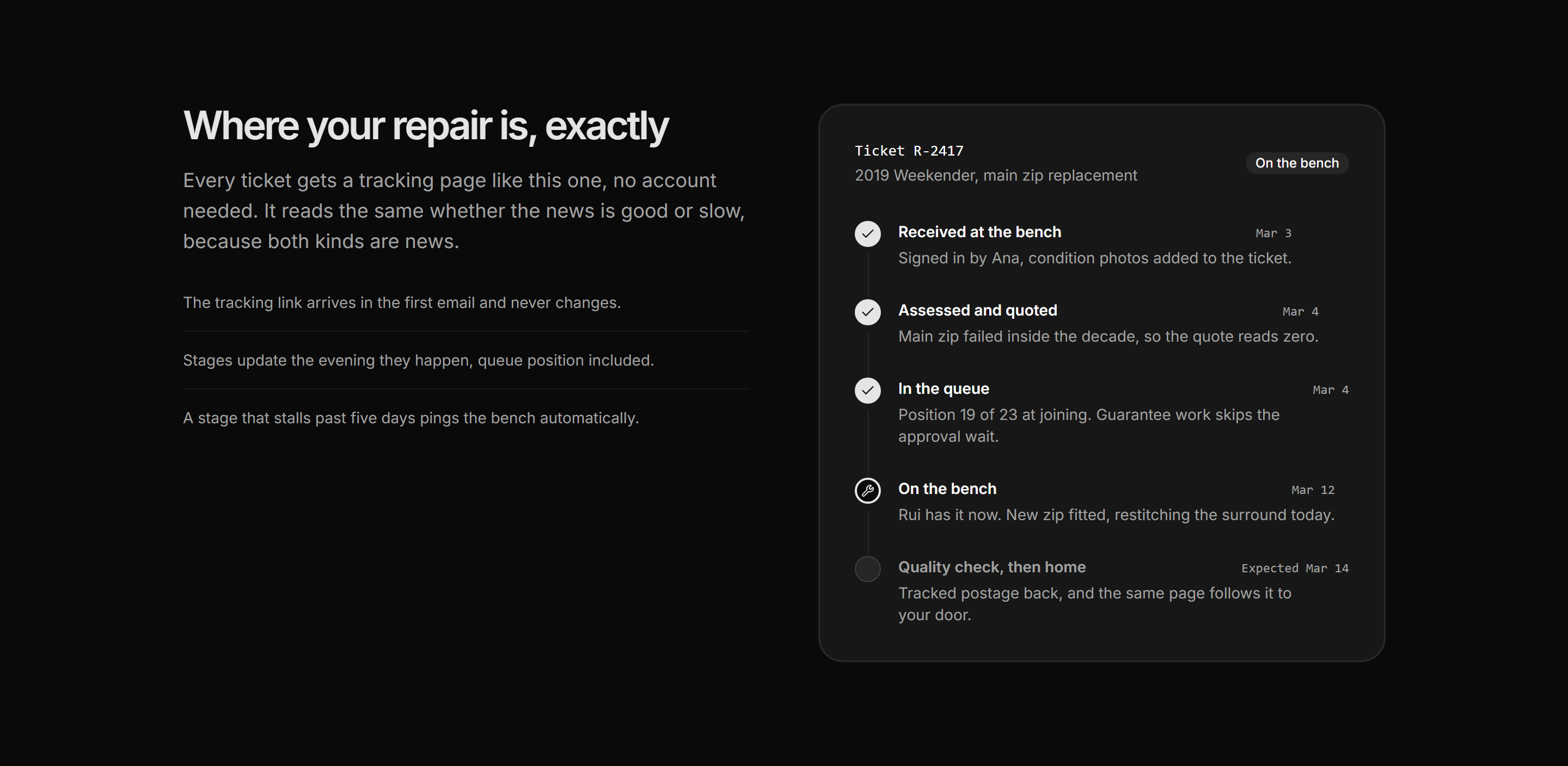 Ecommerce Repair: Repair Status Timeline
