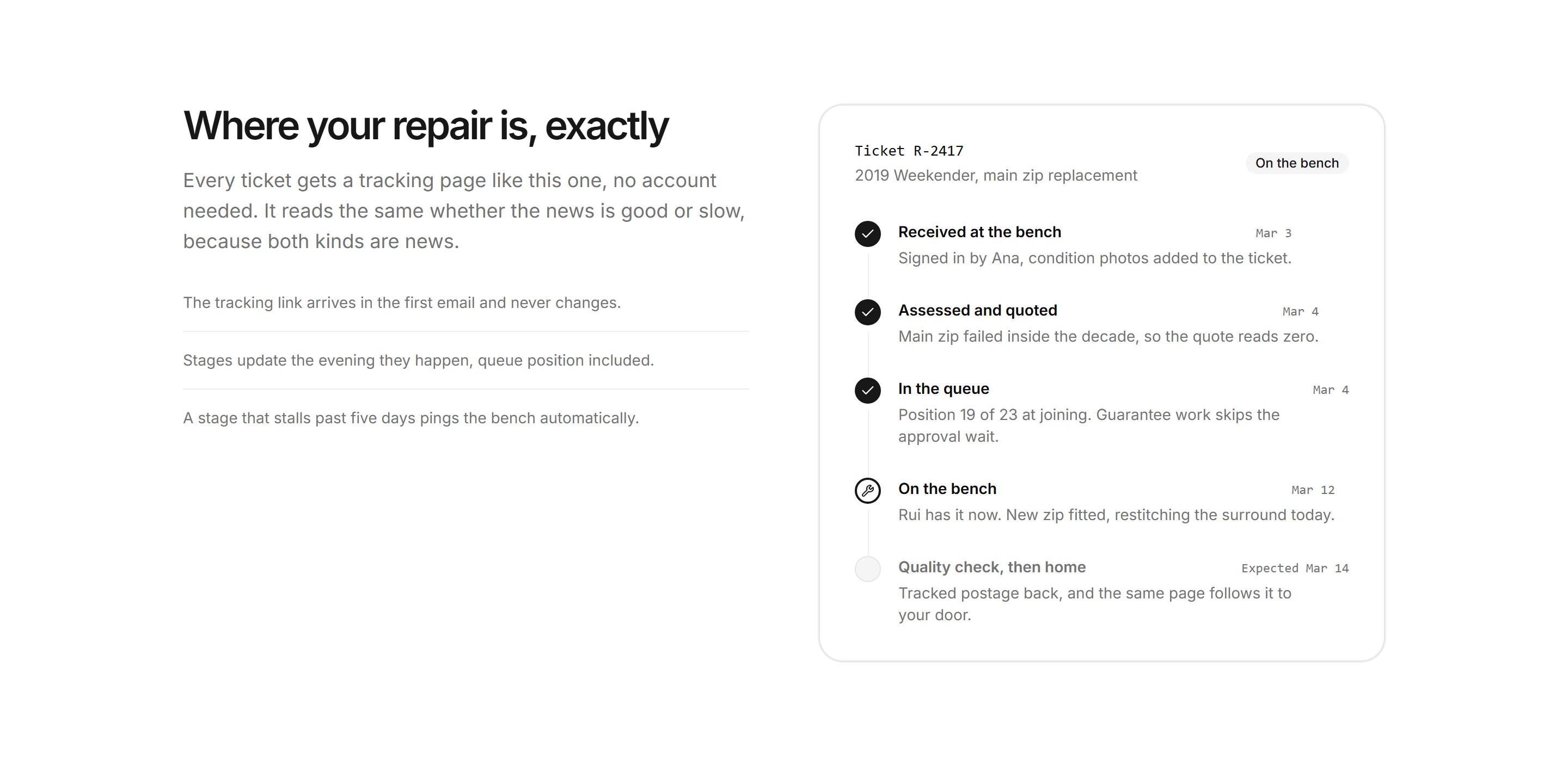 Ecommerce Repair: Repair Status Timeline