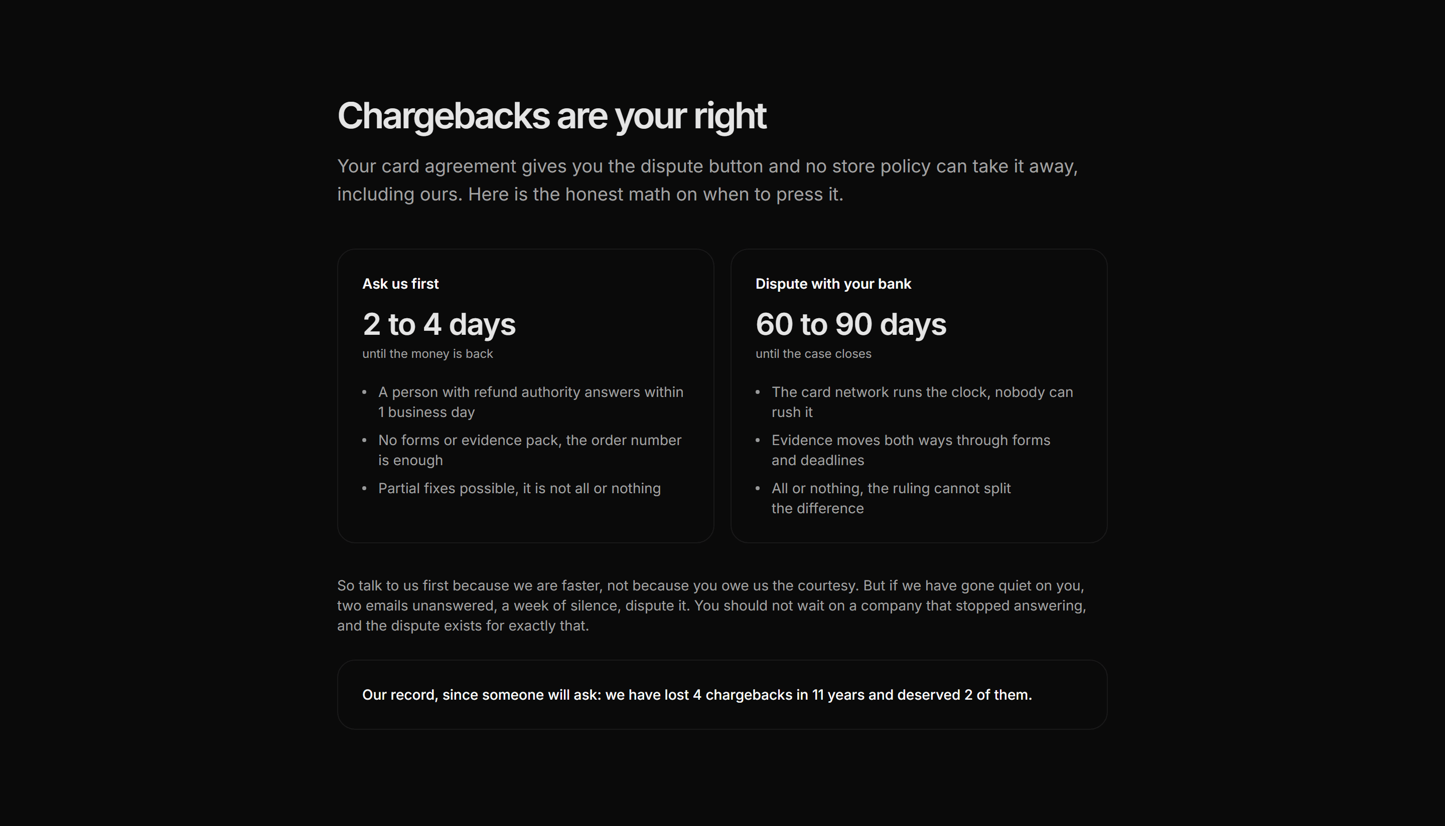 Ecommerce Complaints and Resolution: Chargeback Honesty Card