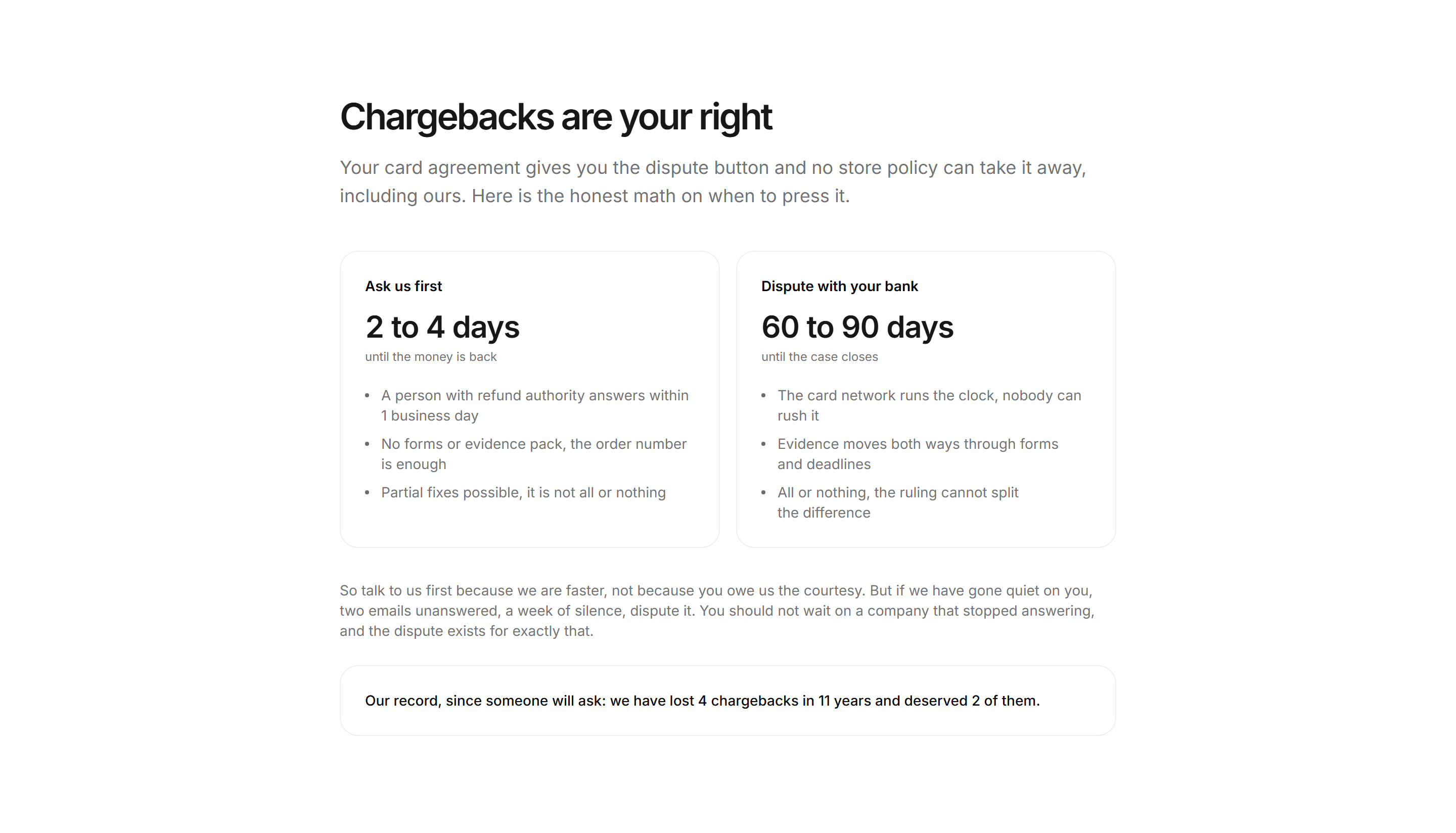 Ecommerce Complaints and Resolution: Chargeback Honesty Card