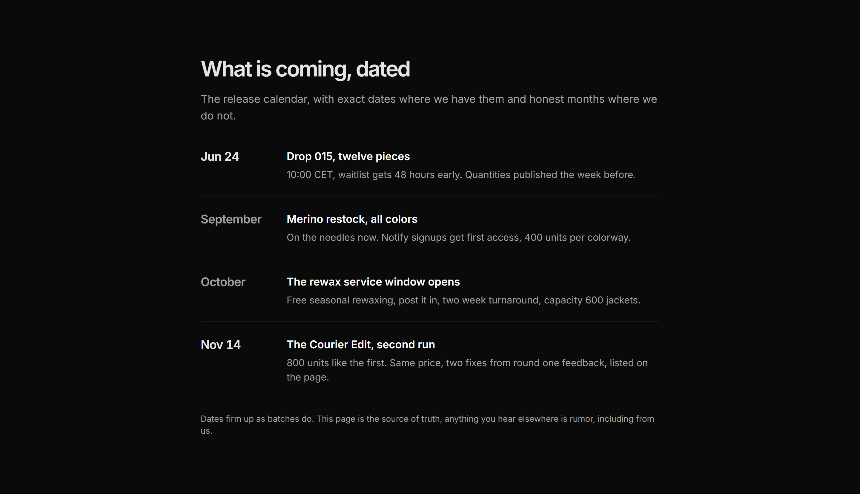 Ecommerce Restocks and Drop: Drop Calendar List