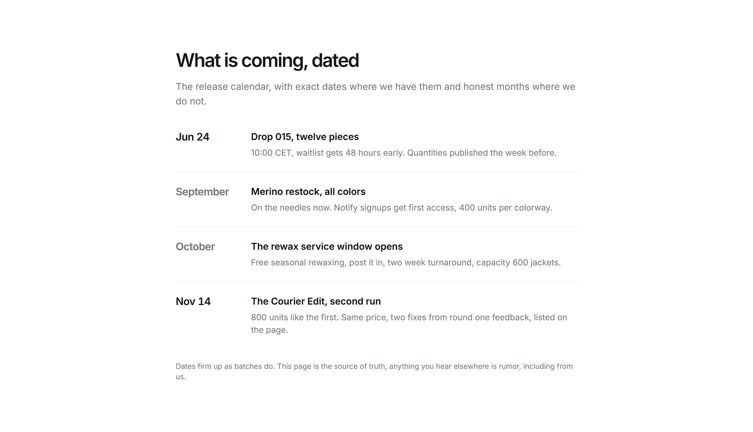 Ecommerce Restocks and Drop: Drop Calendar List