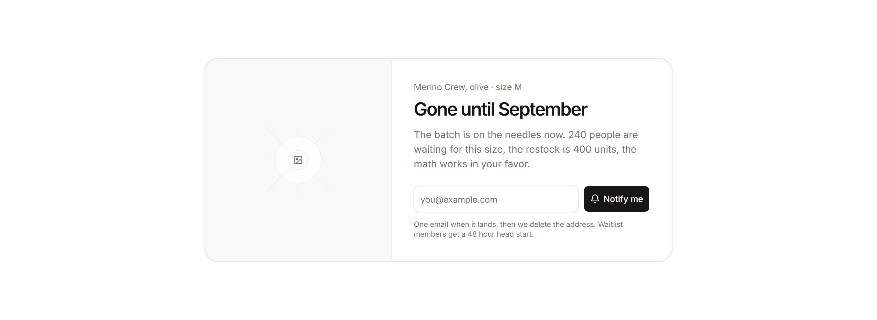 Ecommerce Restocks and Drop: Notify Me Card