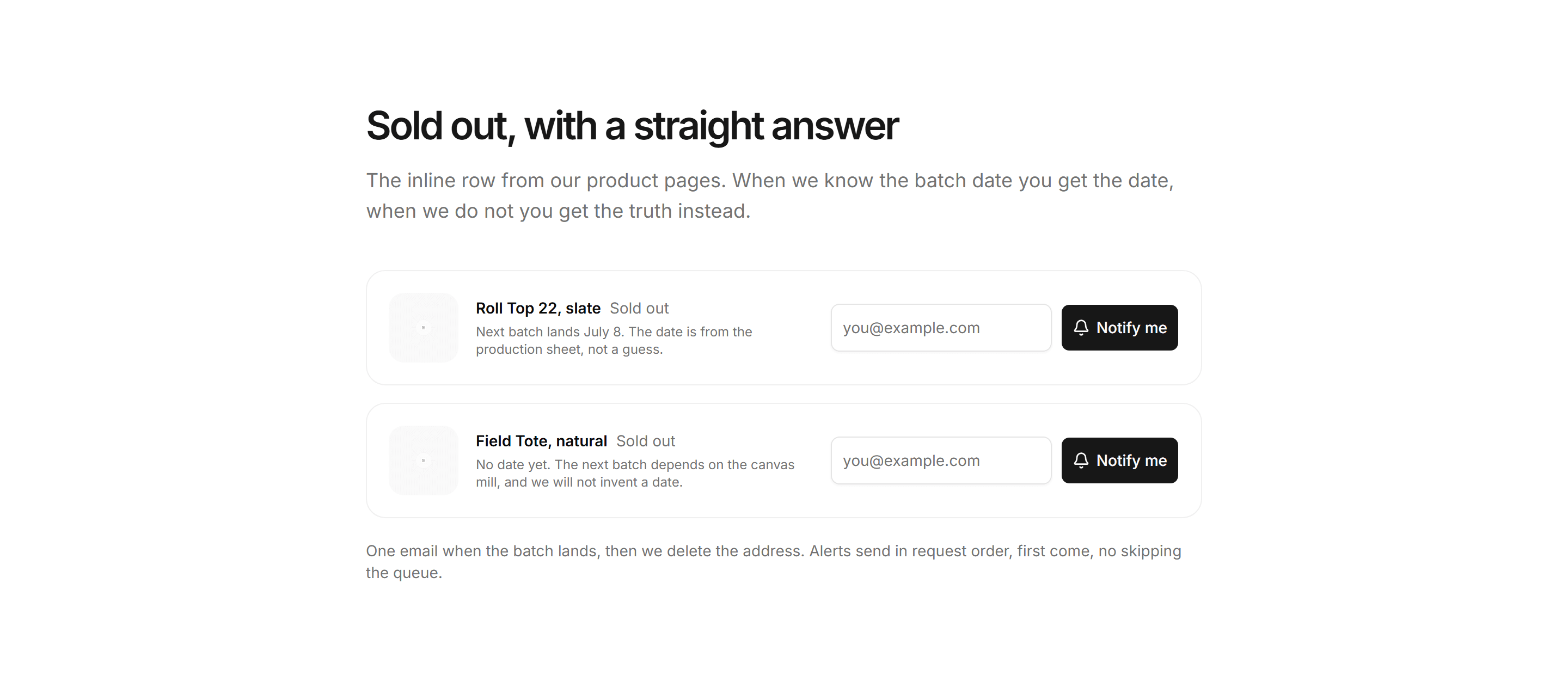 Ecommerce Restocks and Drop: Notify Me Inline Row