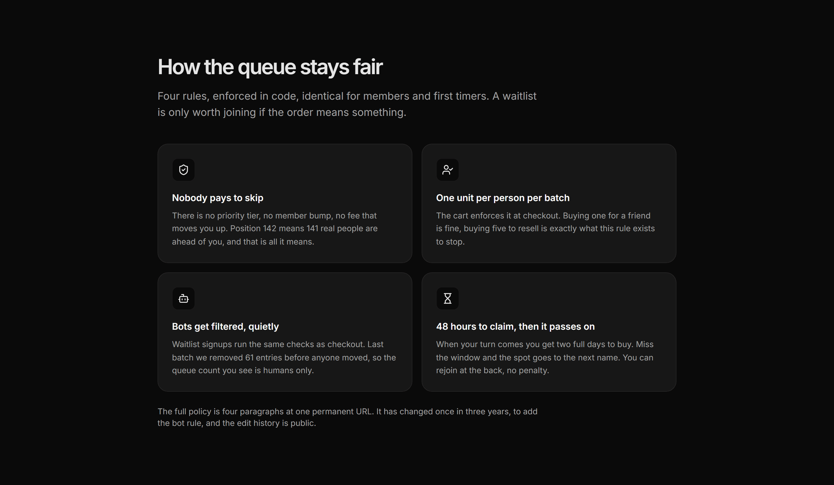 Ecommerce Restocks and Drop: Queue Fairness Policy
