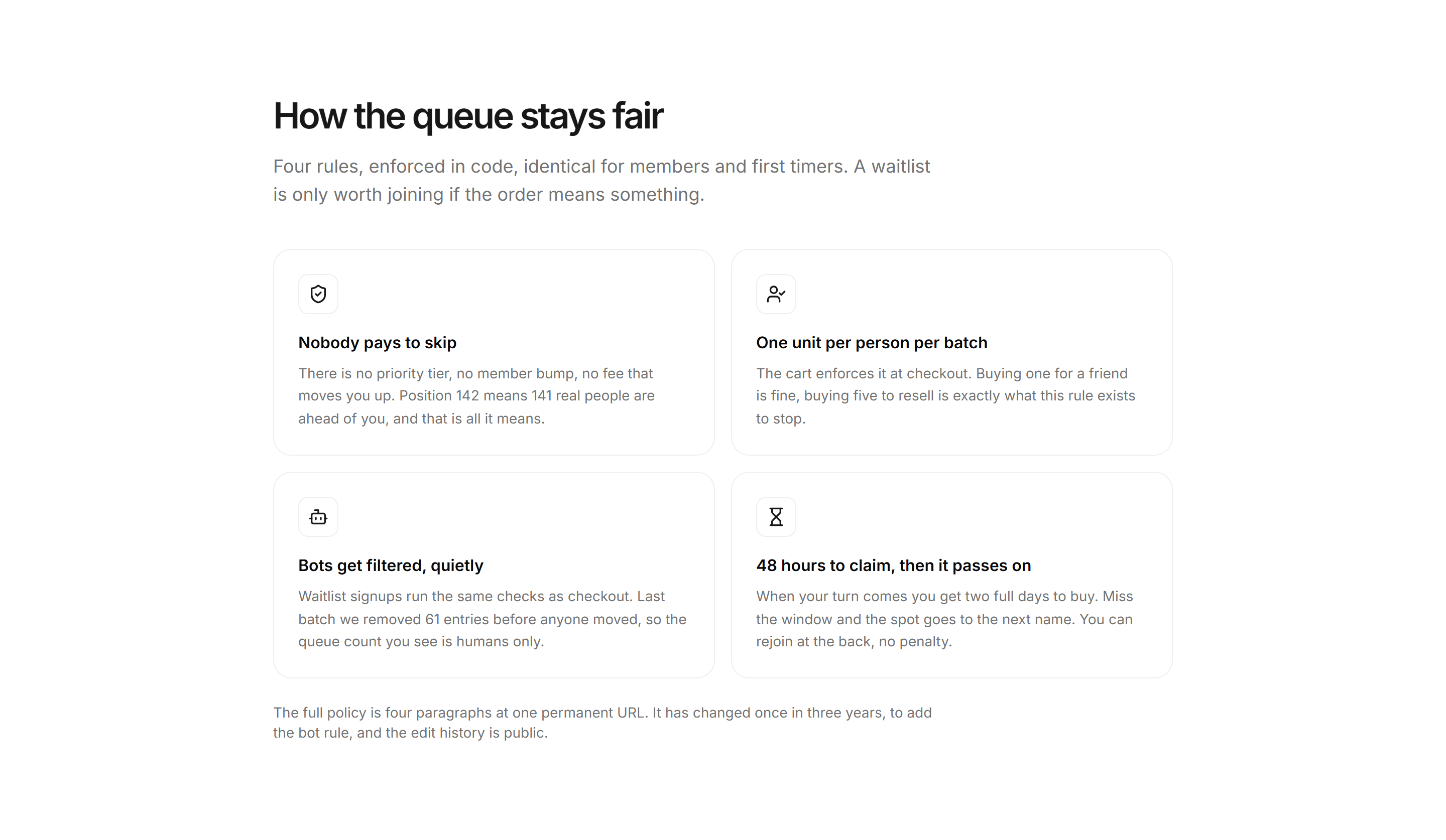 Ecommerce Restocks and Drop: Queue Fairness Policy