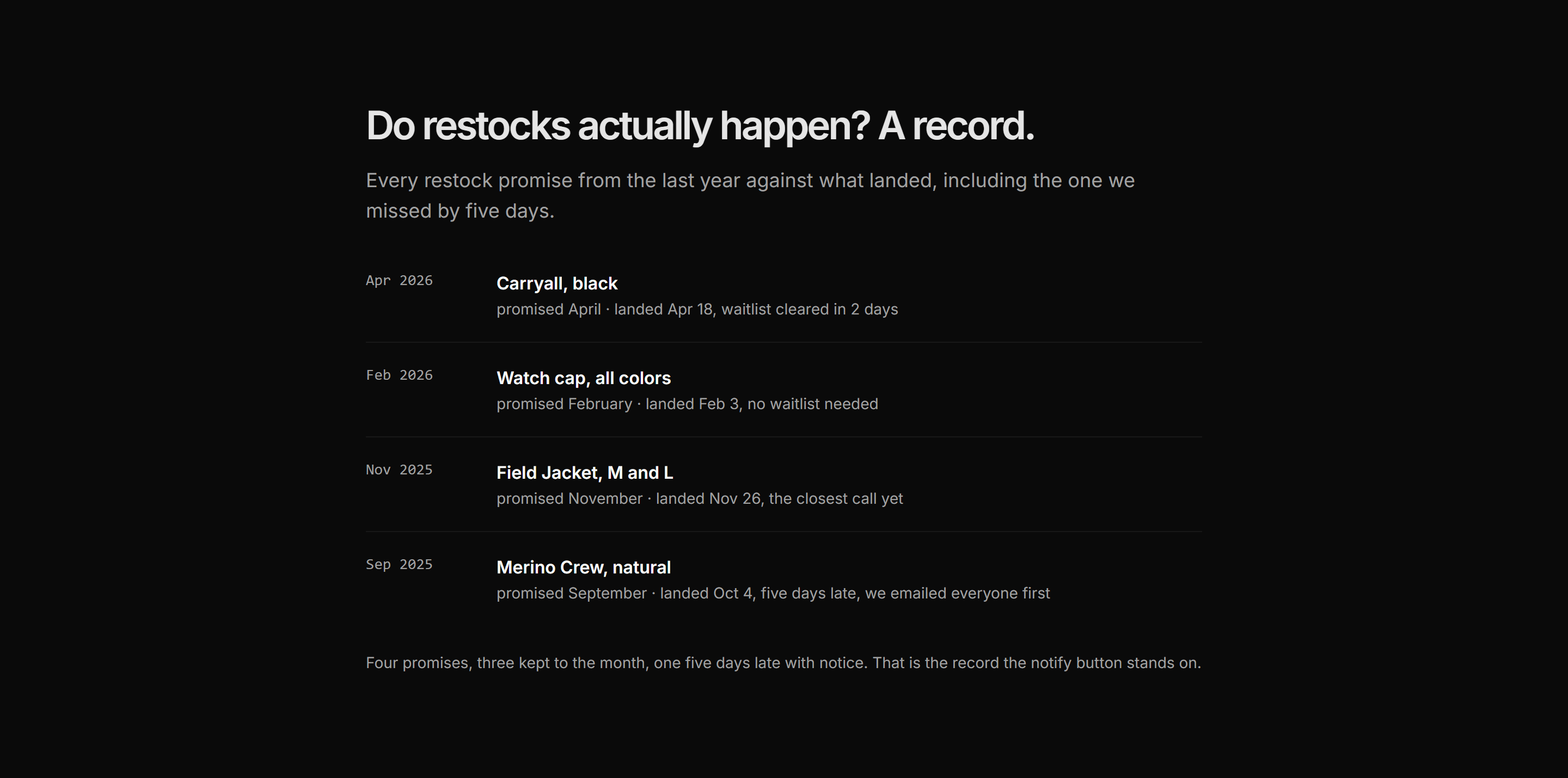 Ecommerce Restocks and Drop: Restock History Note