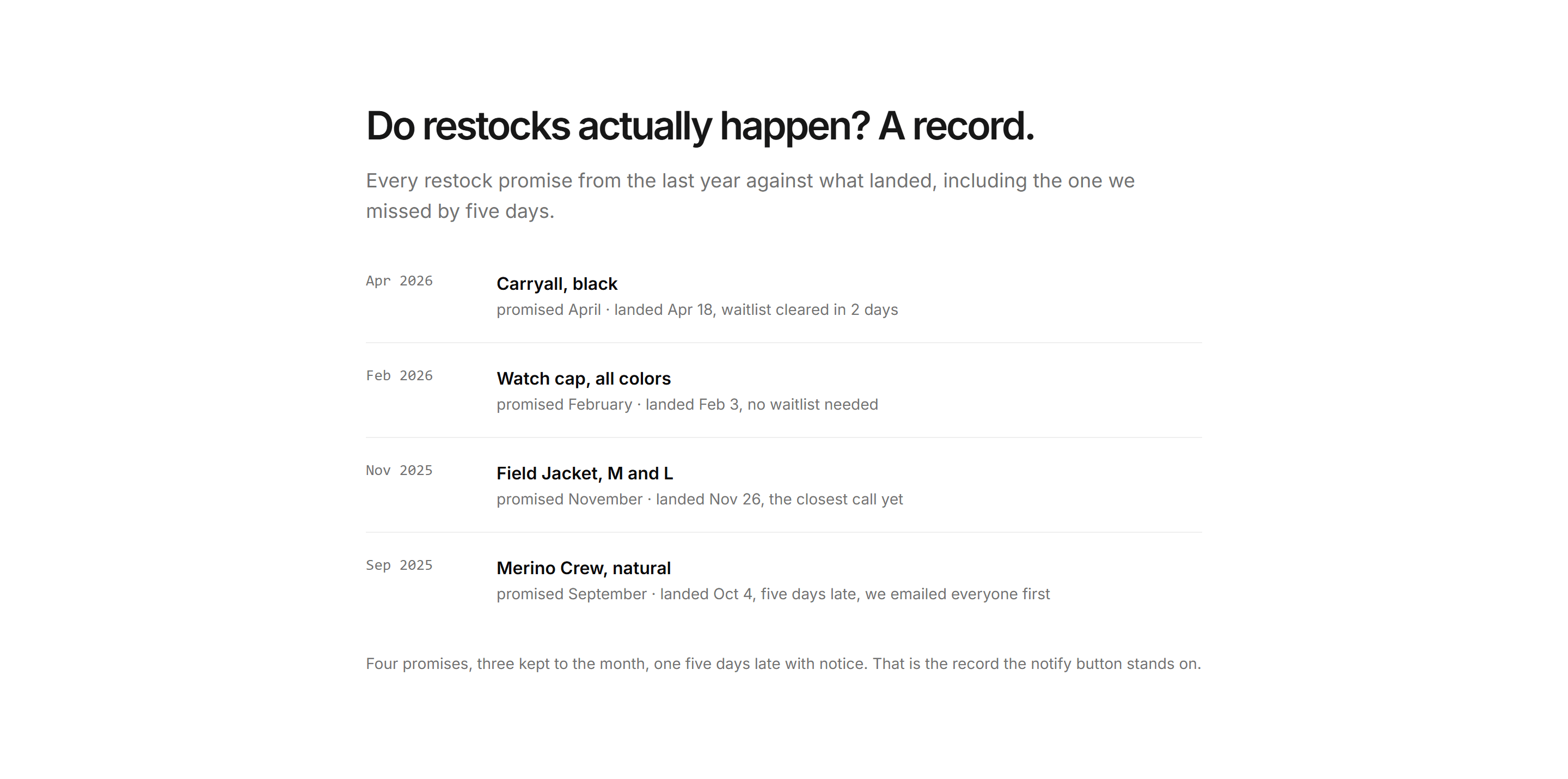 Ecommerce Restocks and Drop: Restock History Note