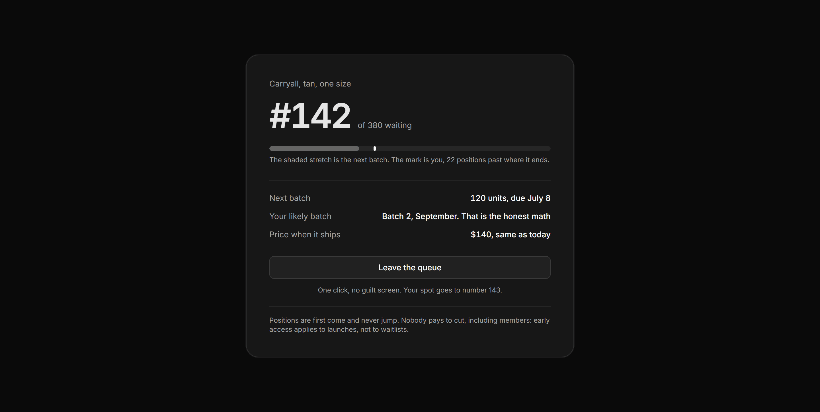 Ecommerce Restocks and Drop: Waitlist Position Card
