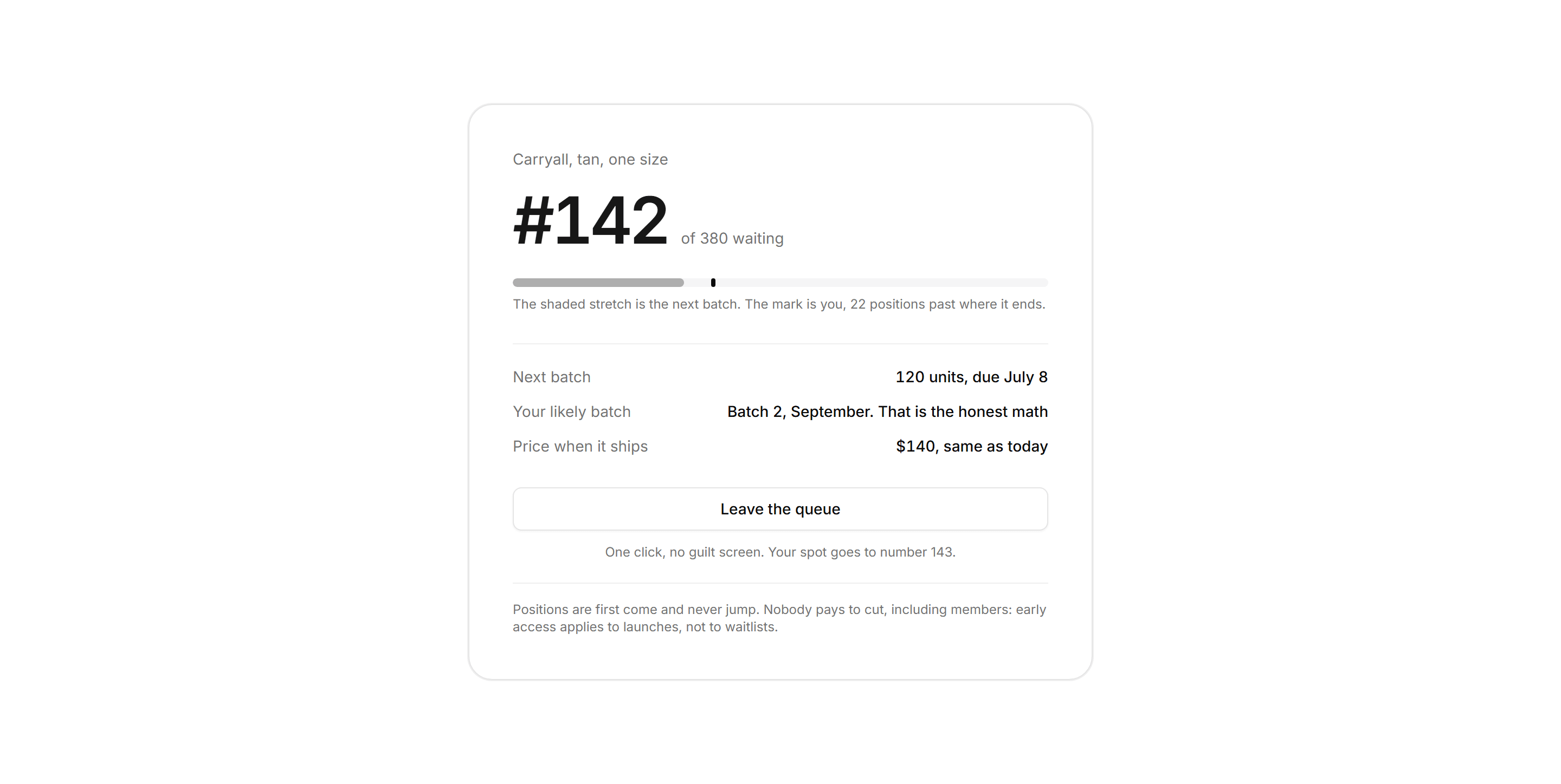 Ecommerce Restocks and Drop: Waitlist Position Card
