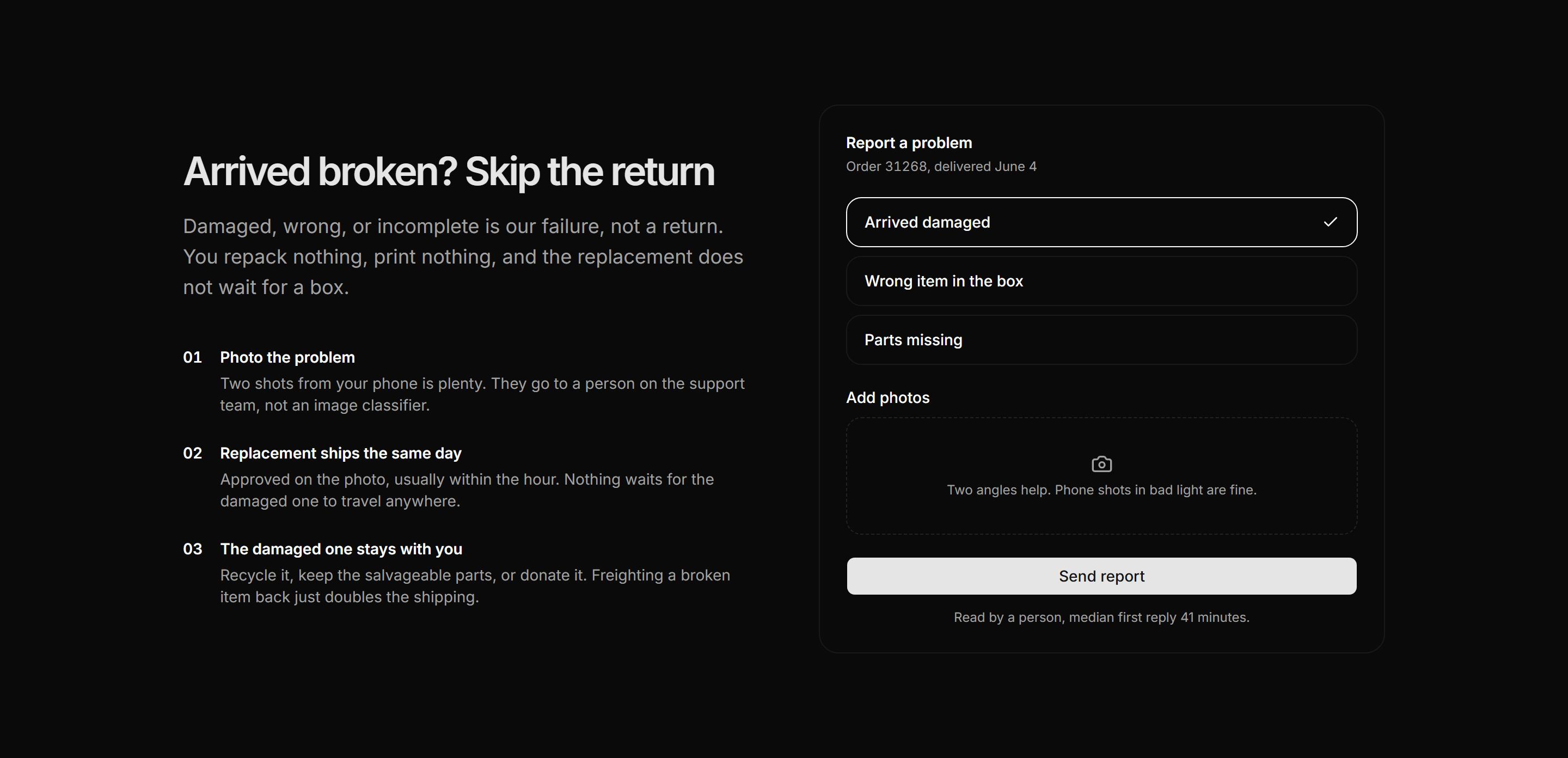 Ecommerce Return: Damaged Item Fast Track