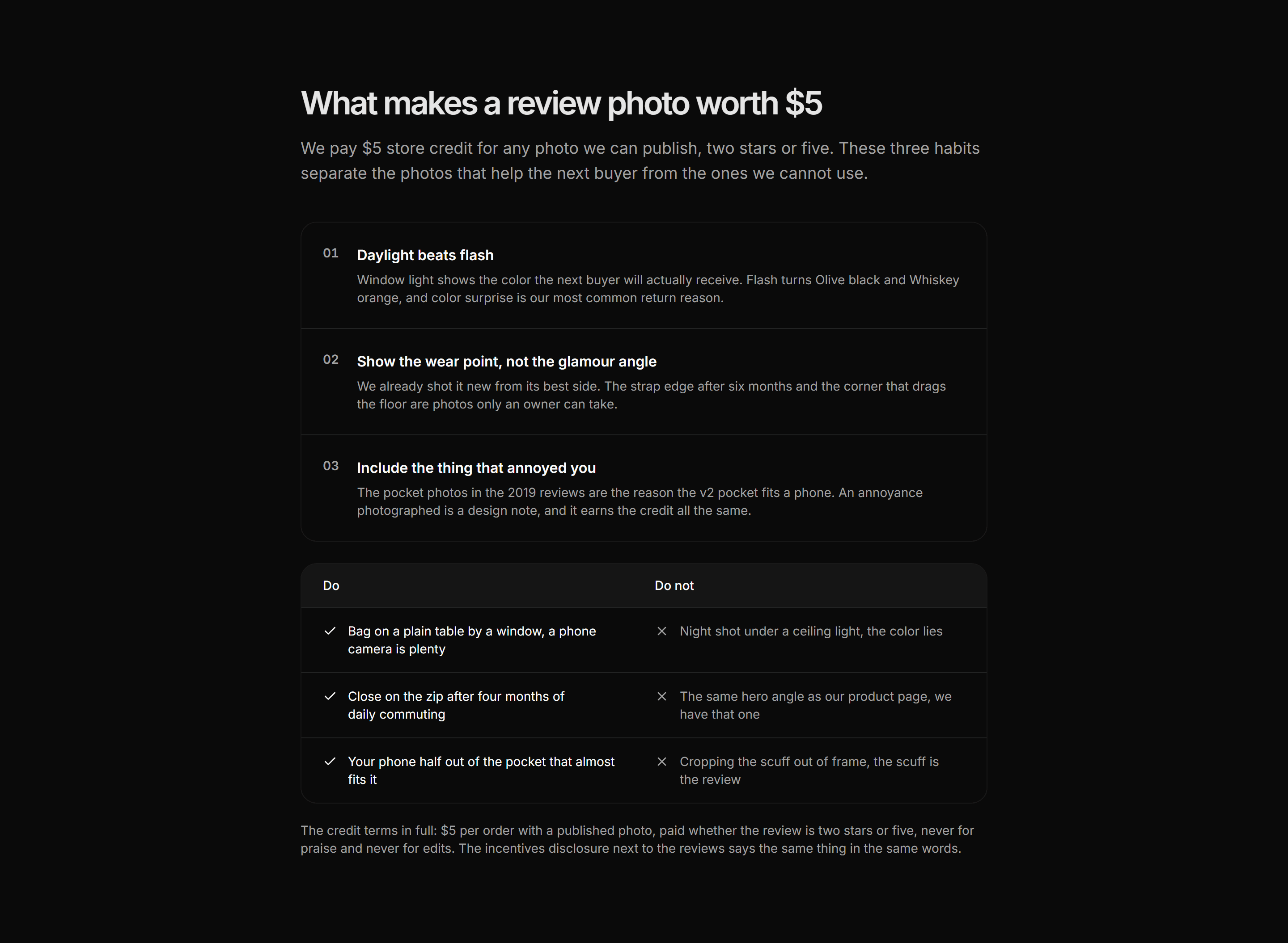 Ecommerce Review: Photo Review Guidelines Card