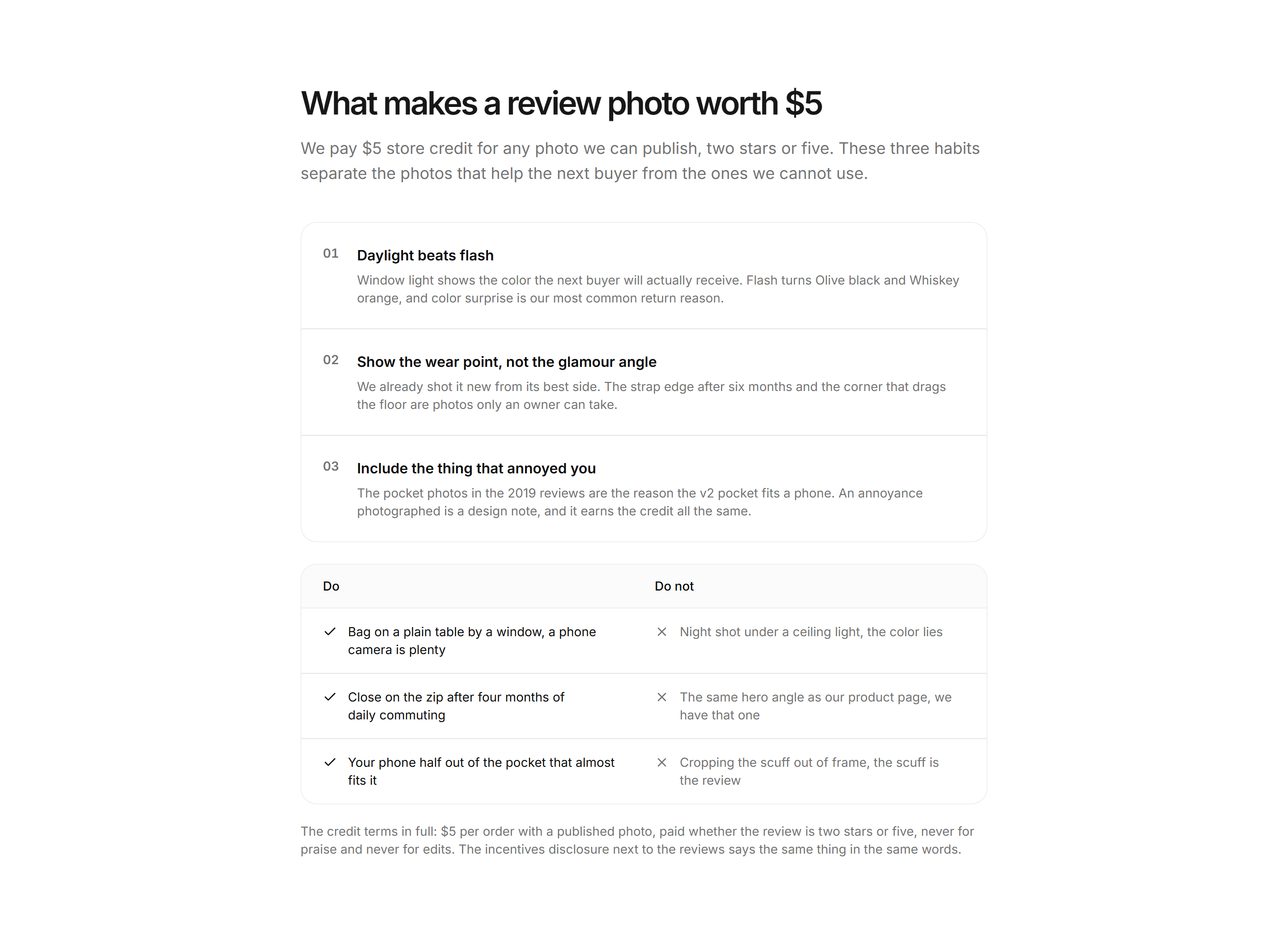 Ecommerce Review: Photo Review Guidelines Card