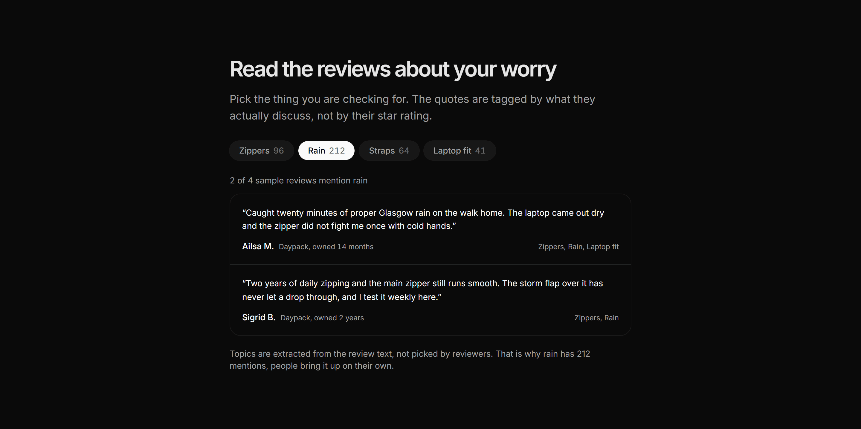 Ecommerce Review: Review Topic Filters